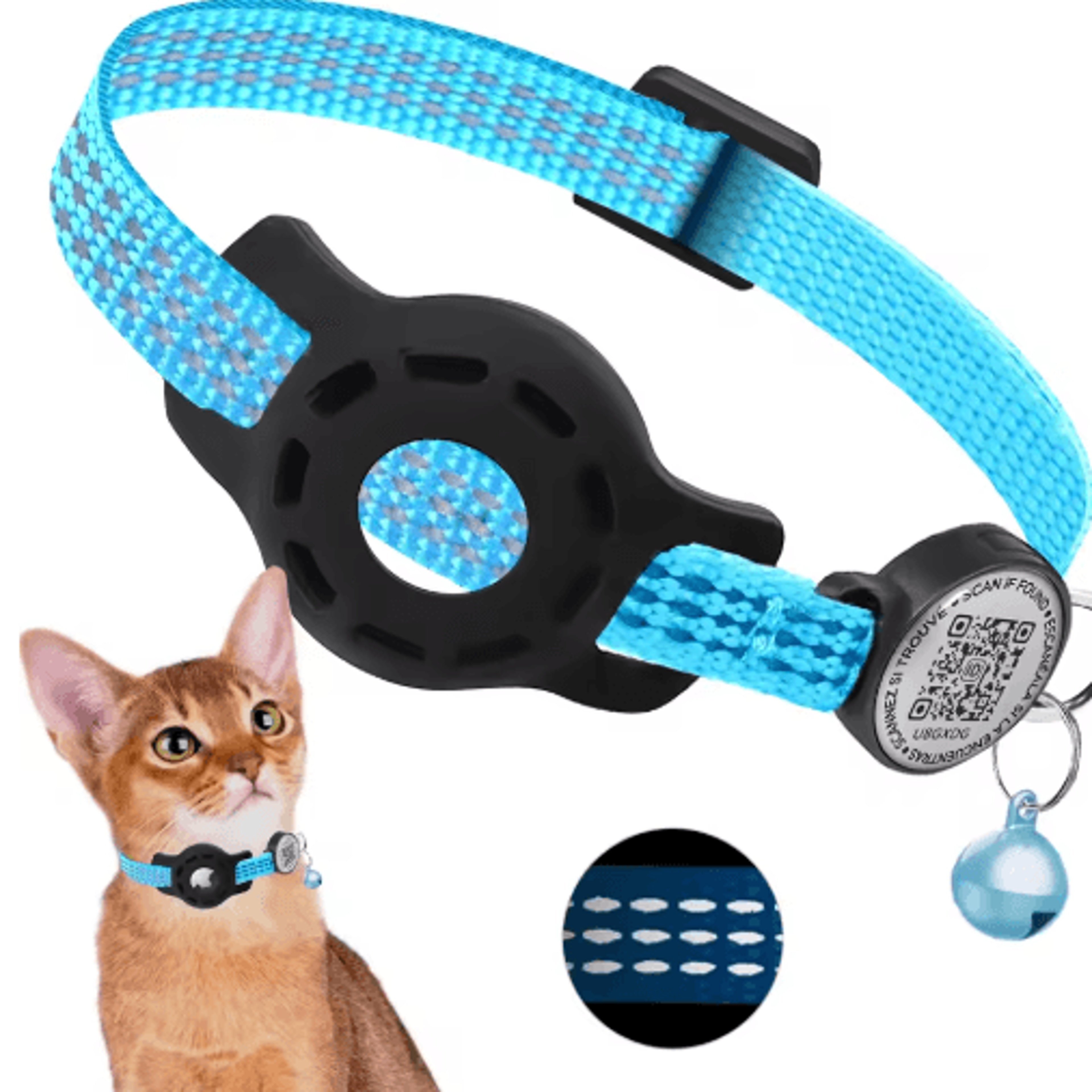 Reflective AirTag Cat GPS Collar With QR Tag  Breakaway Design 1