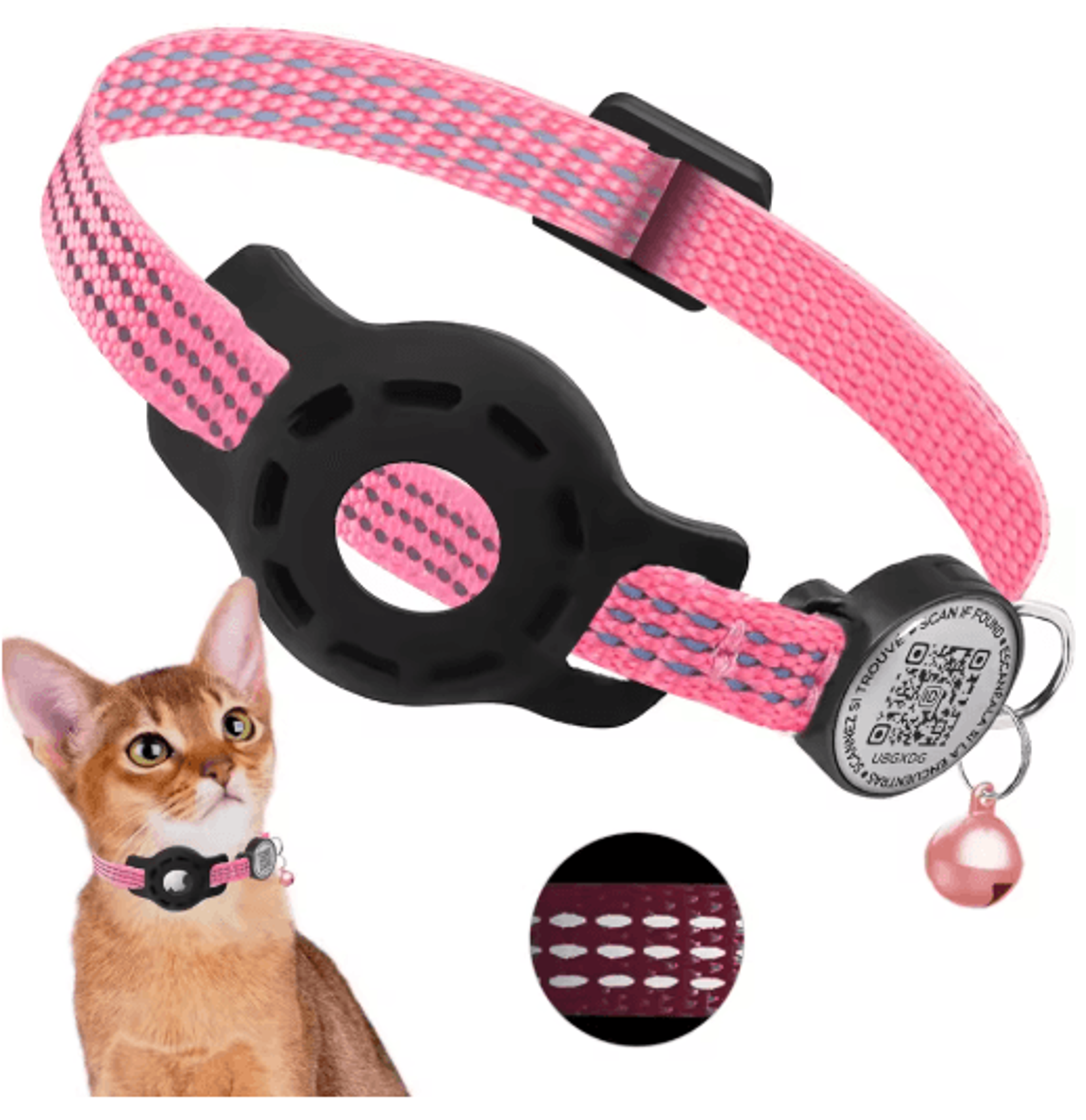 Reflective AirTag Cat GPS Collar With QR Tag  Breakaway Design 3