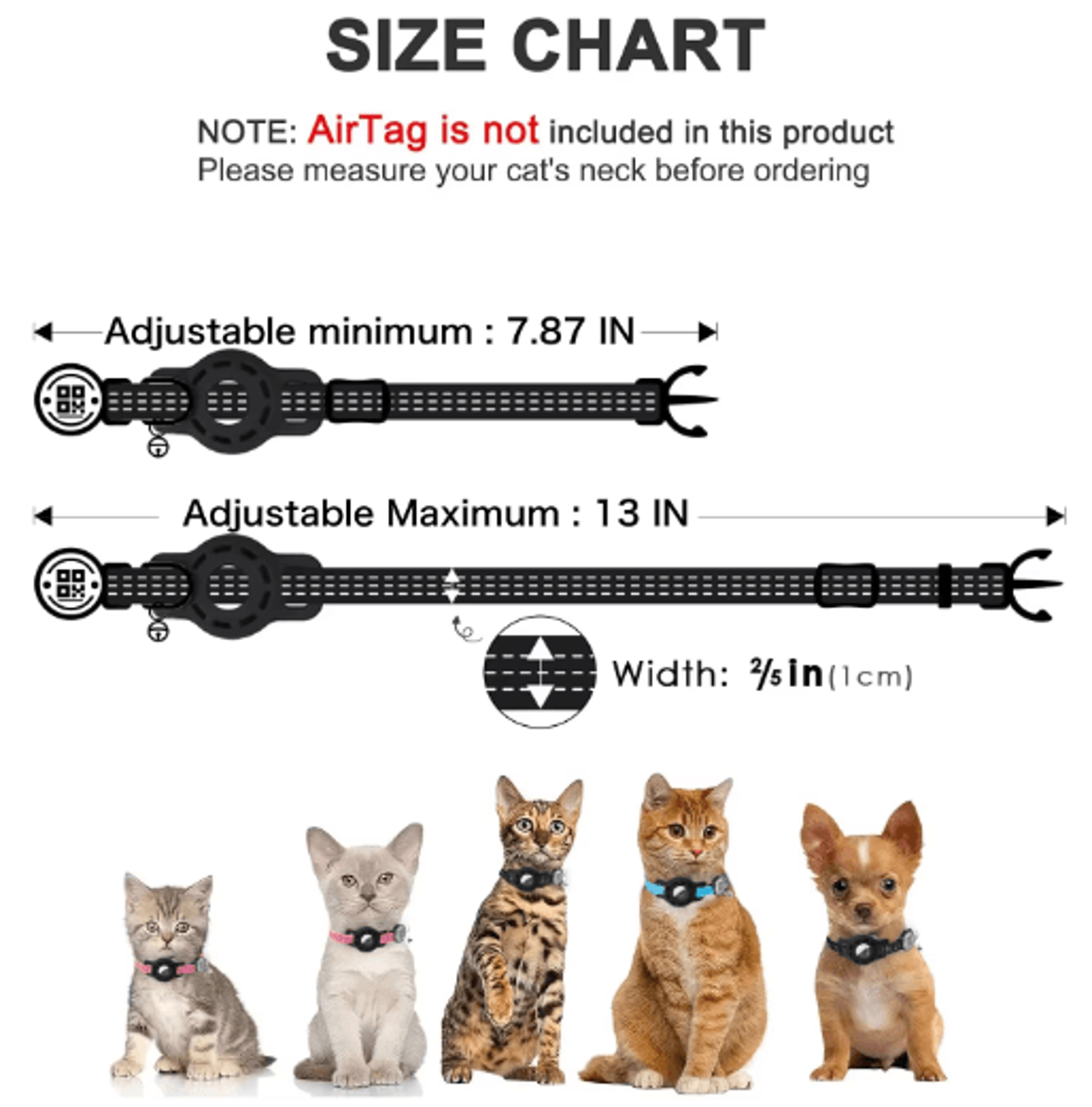 Reflective AirTag Cat GPS Collar With QR Tag  Breakaway Design 7