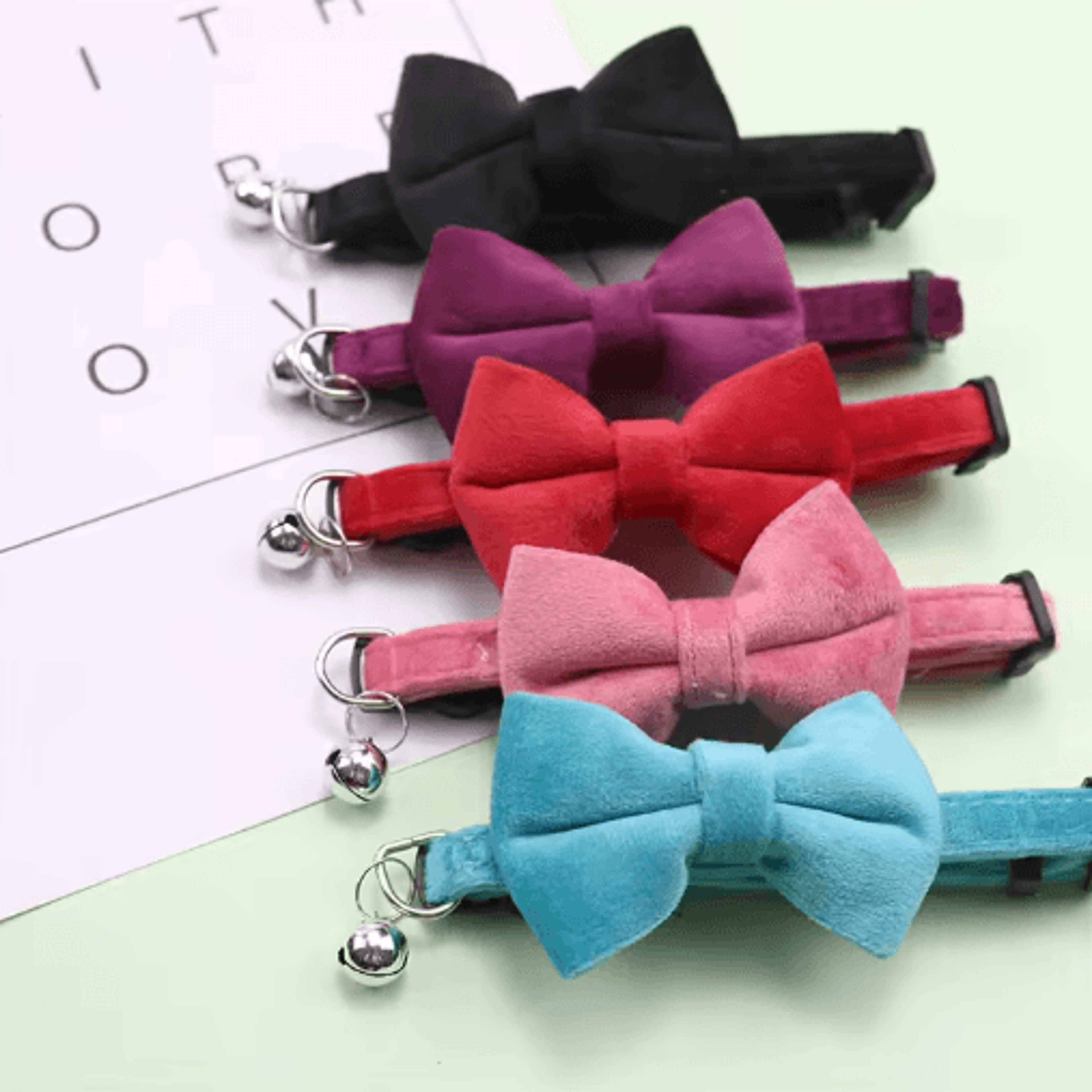 Velvet Bow Tie Cat Collar With Bell  Safety Buckle 9