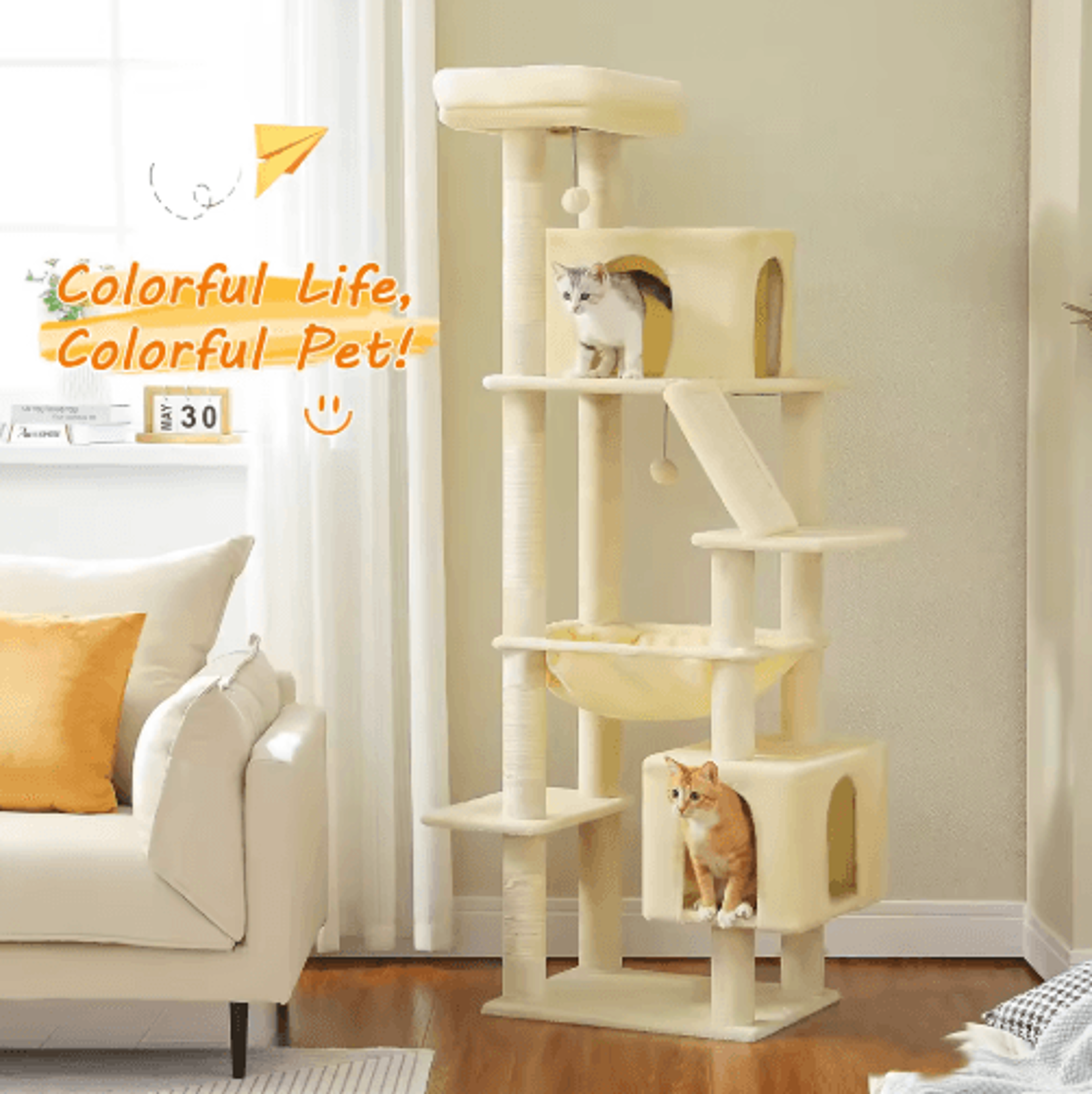 MultiLevel Cat Tree Tower With Large Condo Beds  Scratching Posts 9