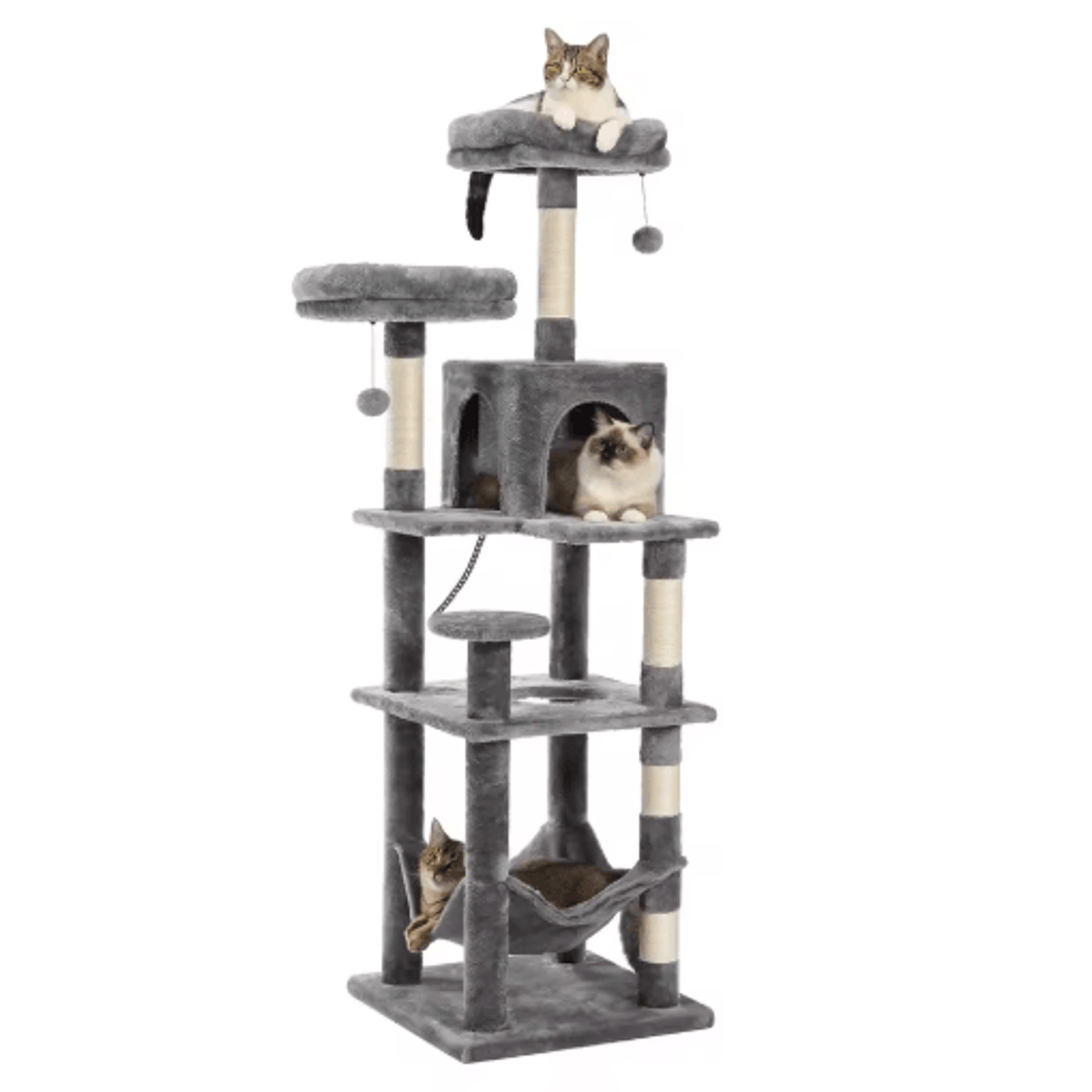 MultiLevel Plush Cat Tree Tower With Hammock  Condo Bed 3