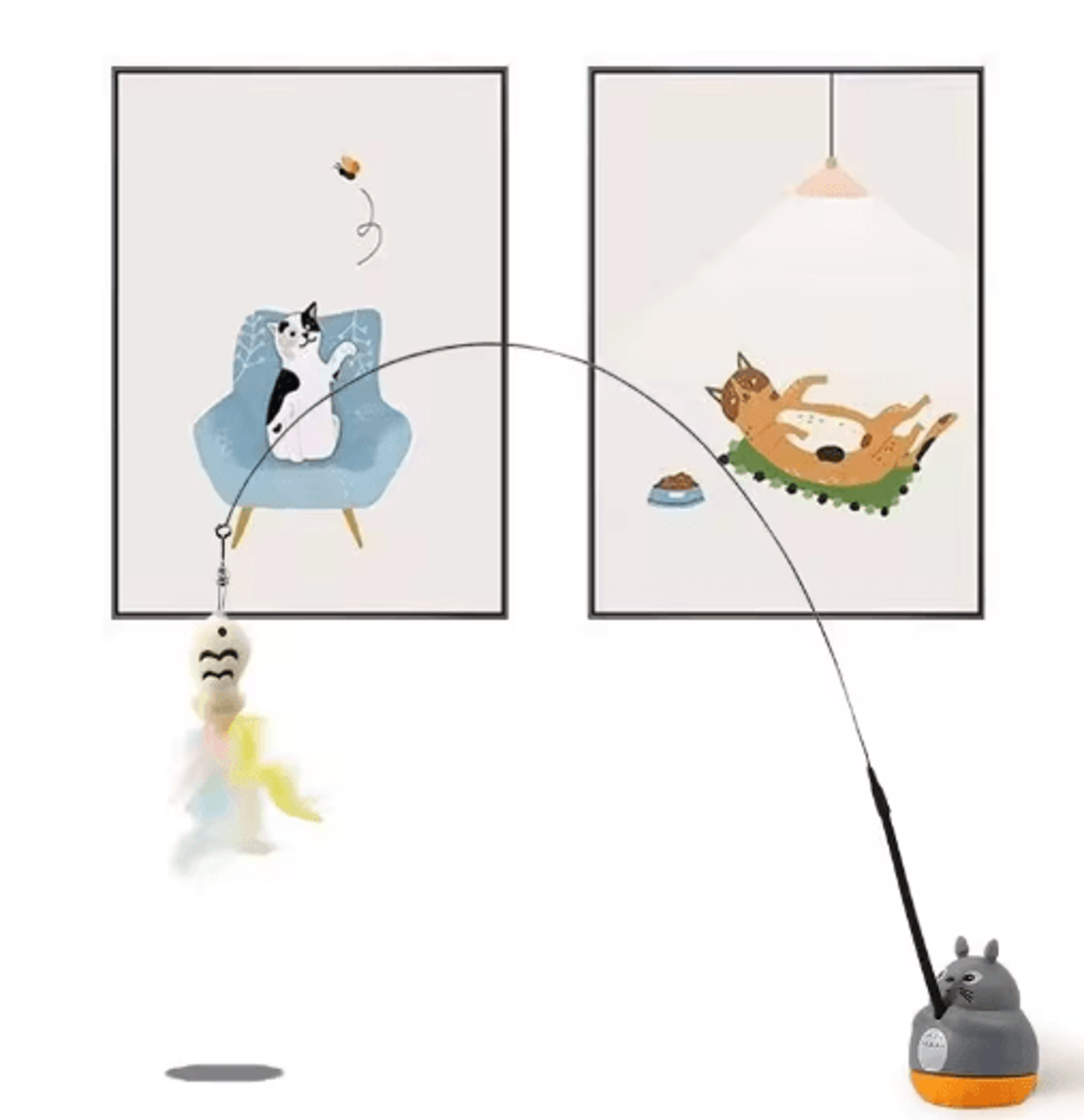 WhirlPounce 360 Interactive Cat Teaser Wand With Feather  Bells 5