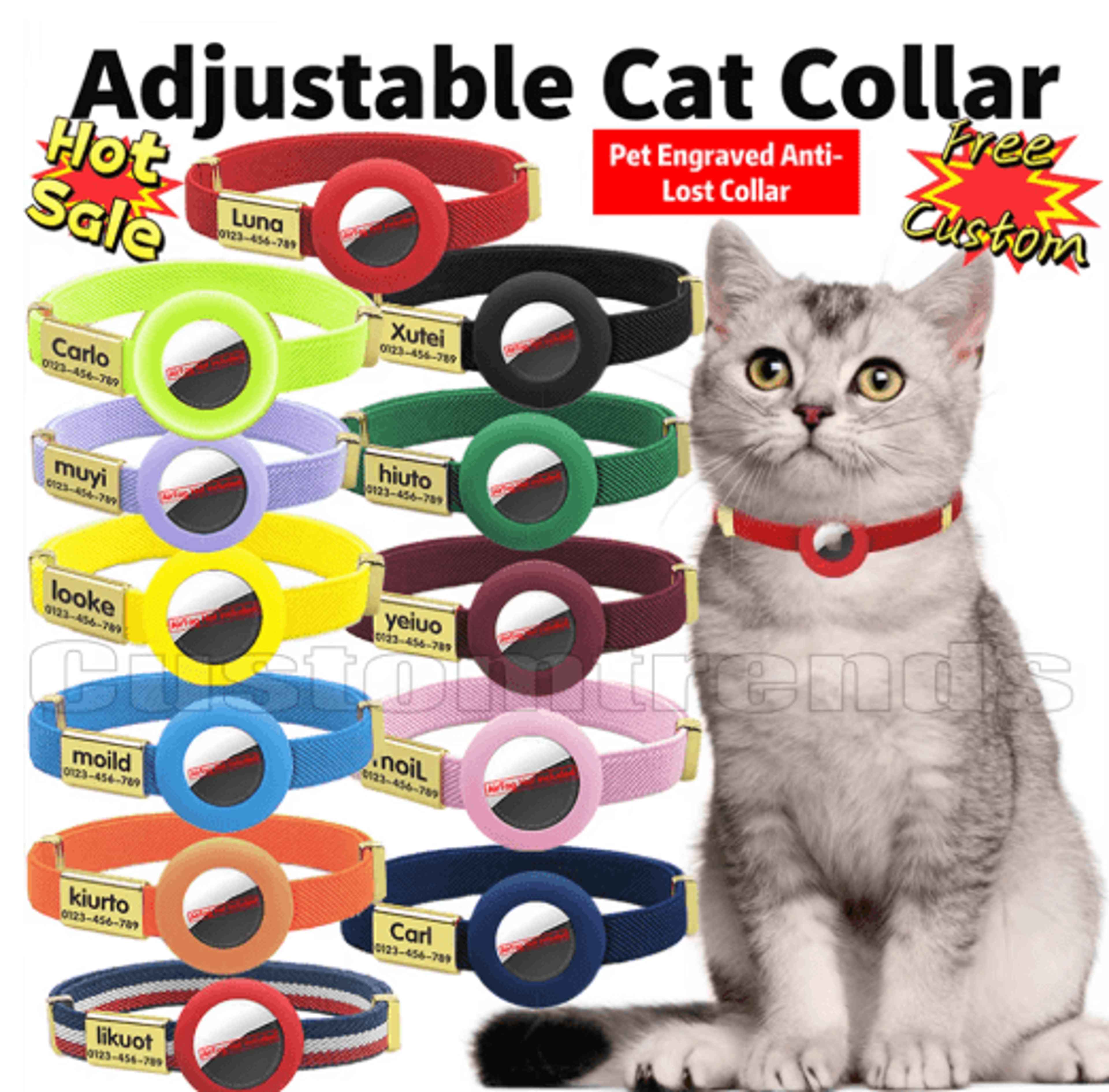 Personalized Breakaway Cat Collar With AirTag Holder  Adjustable GPS Tracking Collar For Cats 21