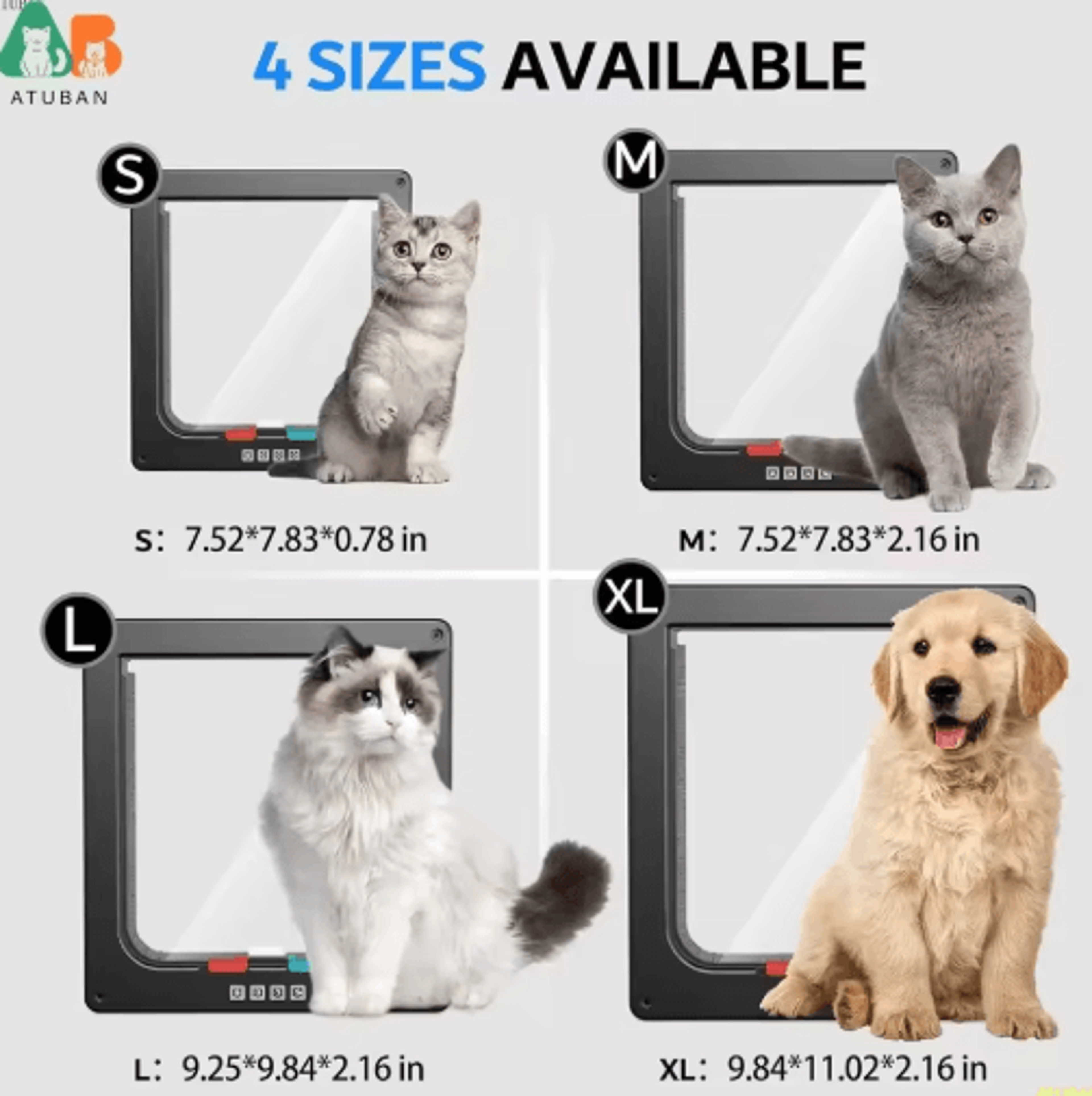 ATUBAN 4Way Locking Cat Door Flap  Weatherproof Pet Door For Interior  Exterior Doors 7