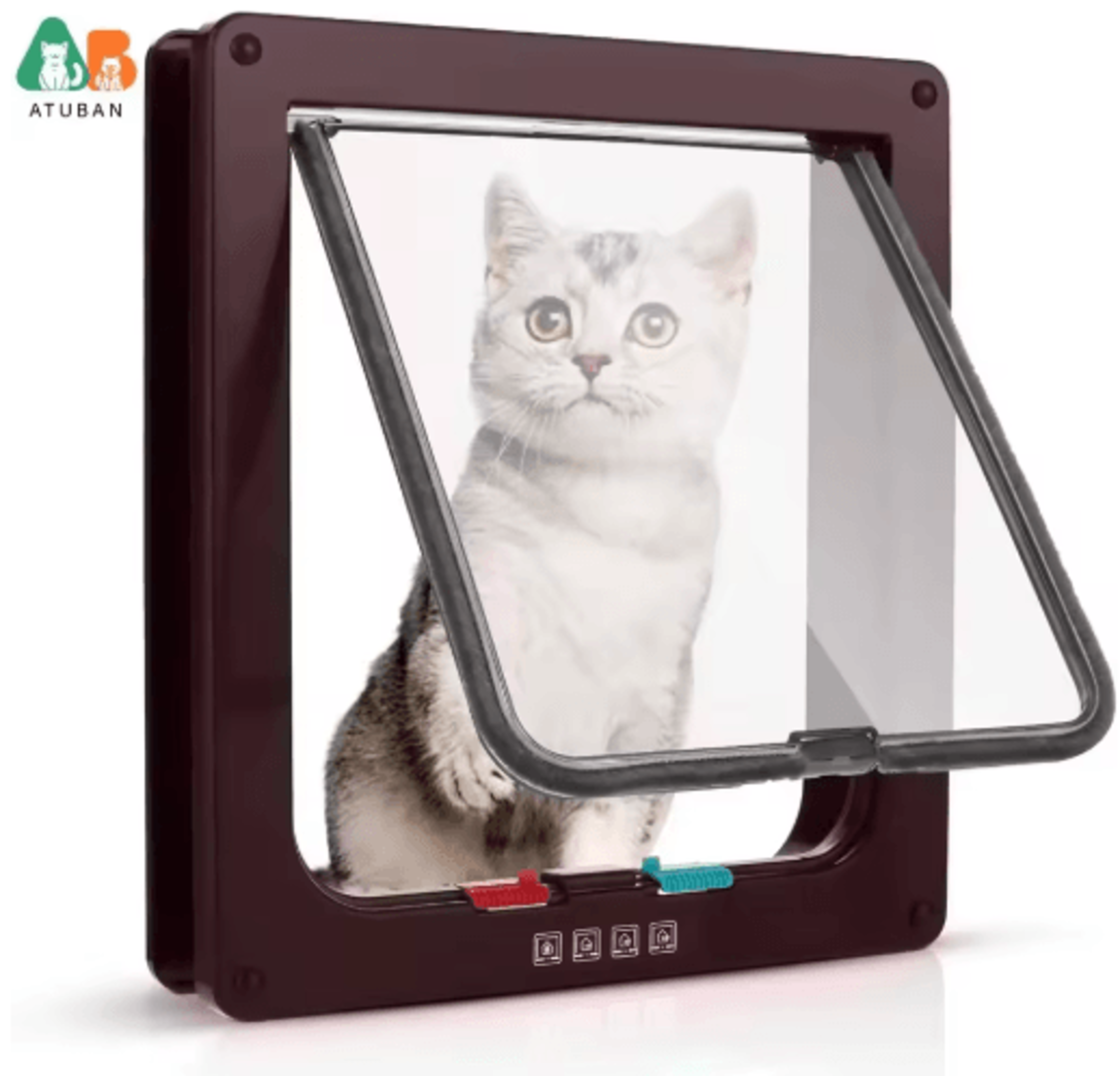 ATUBAN 4Way Locking Cat Door Flap  Weatherproof Pet Door For Interior  Exterior Doors 0