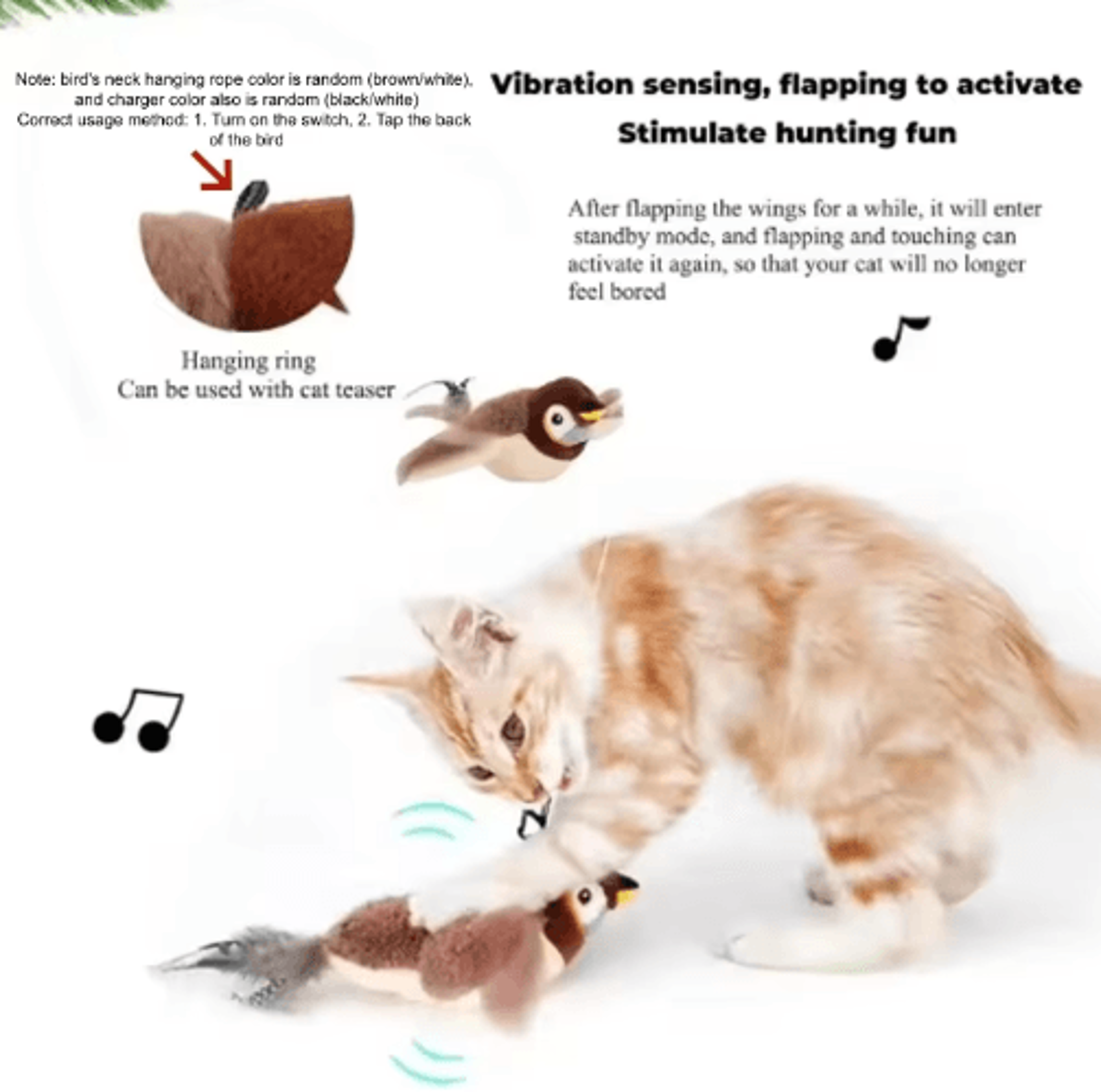 Interactive Flapping Bird Cat Toy  Plush BiteResistant Shaky Sparrow For SelfPlay 4