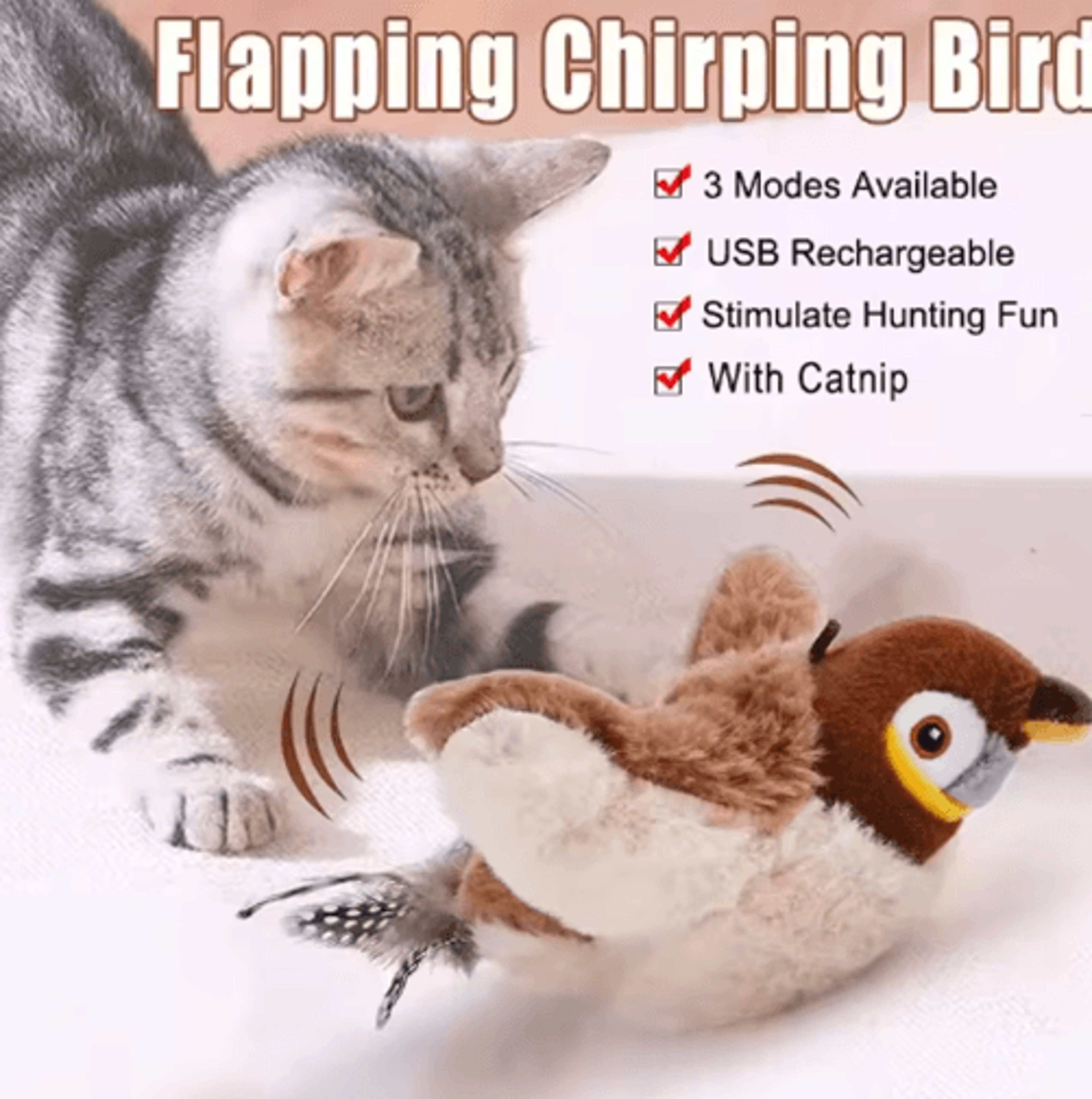 Interactive Flapping Bird Cat Toy  Plush BiteResistant Shaky Sparrow For SelfPlay 0