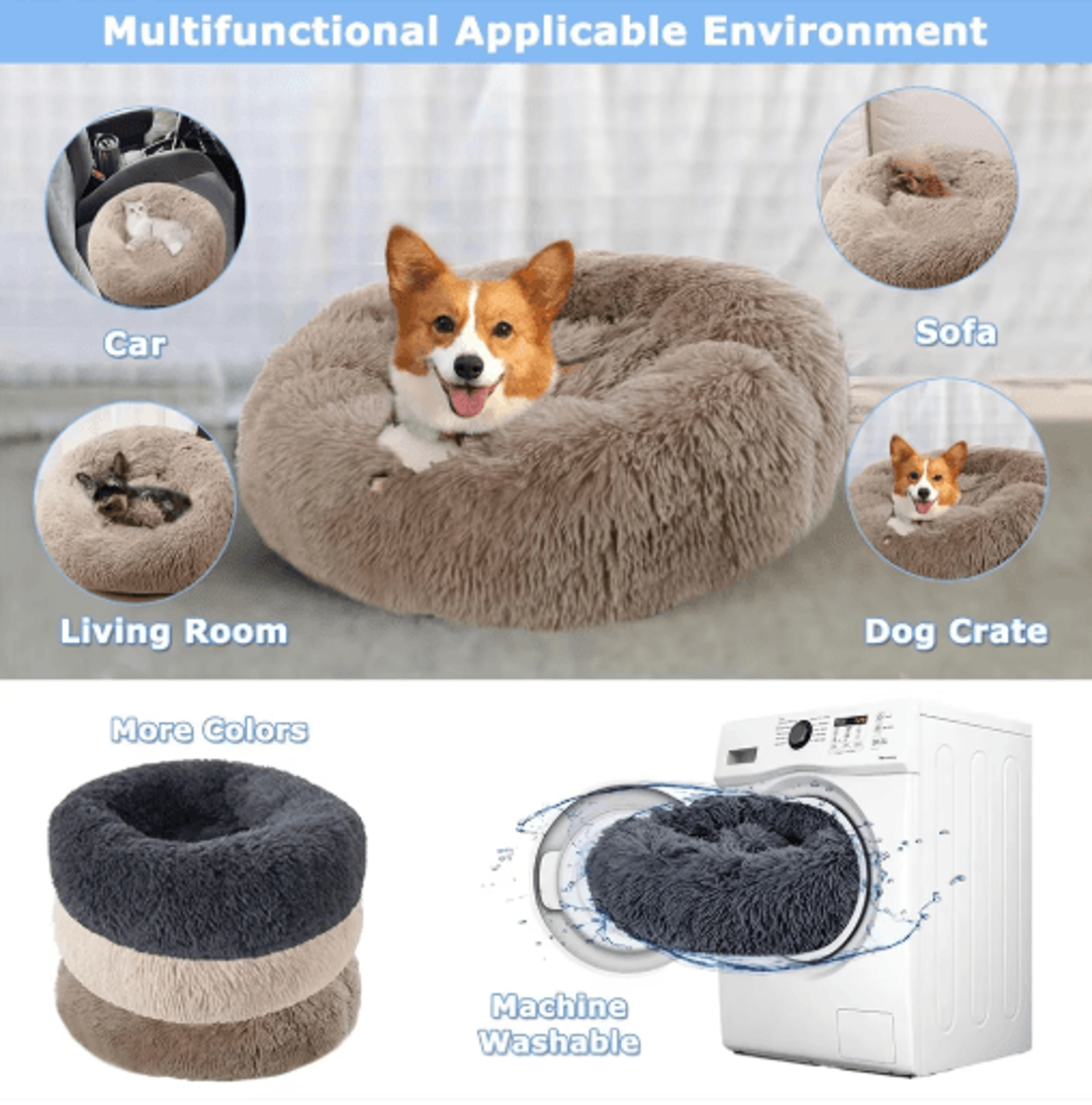 Long Plush Round Pet Bed  Super Soft Winter Sleeping Nest For Cats  Medium Dogs 15