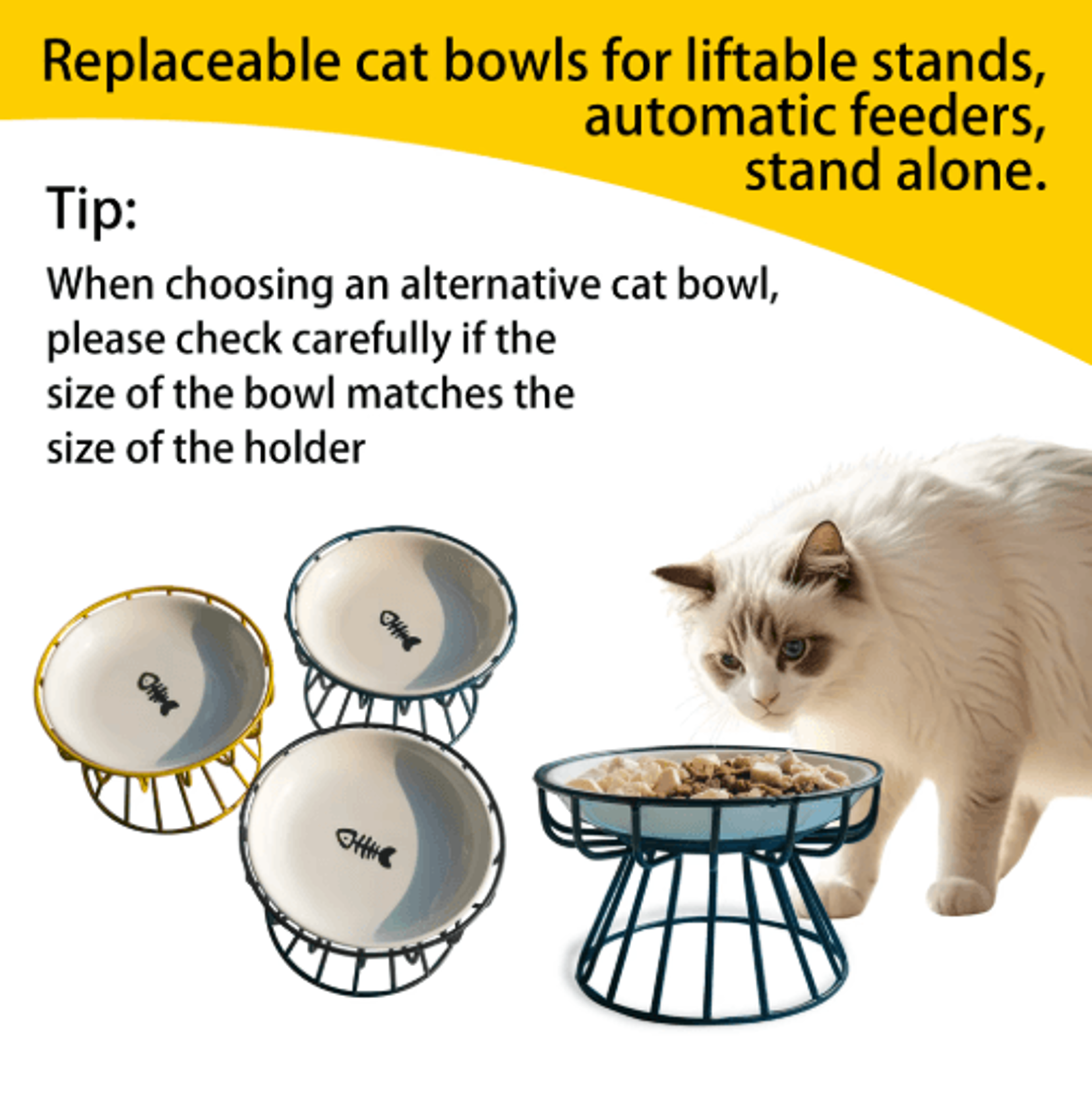Oitabi 3PCS Ceramic Cat Bowl Set Anti Whisker Fatigue Shallow Food Dishes For Cats 0