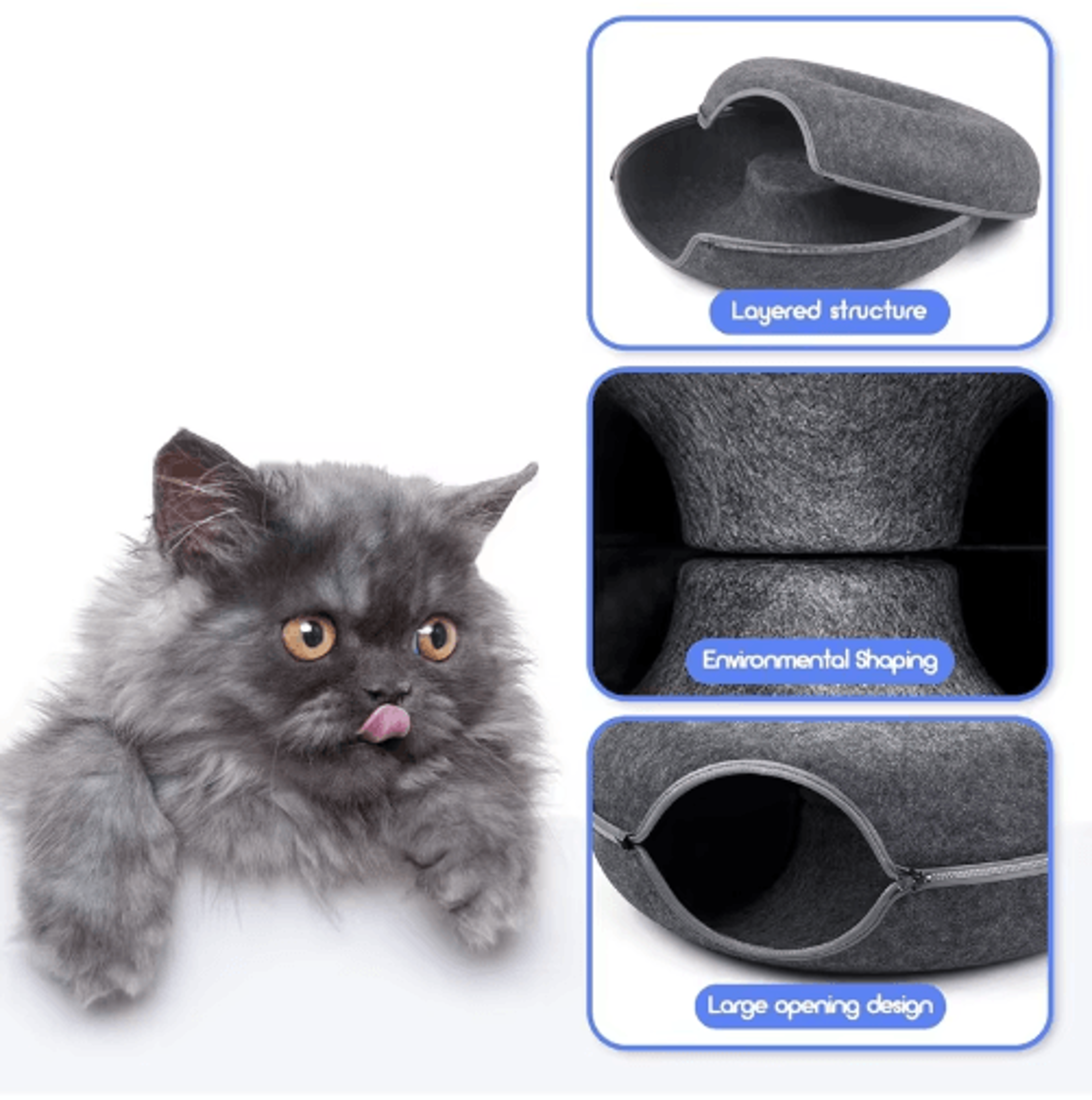 Interactive Felt Cat Tunnel Bed Round Donut Nest Scratcher  Play House For Cats 7