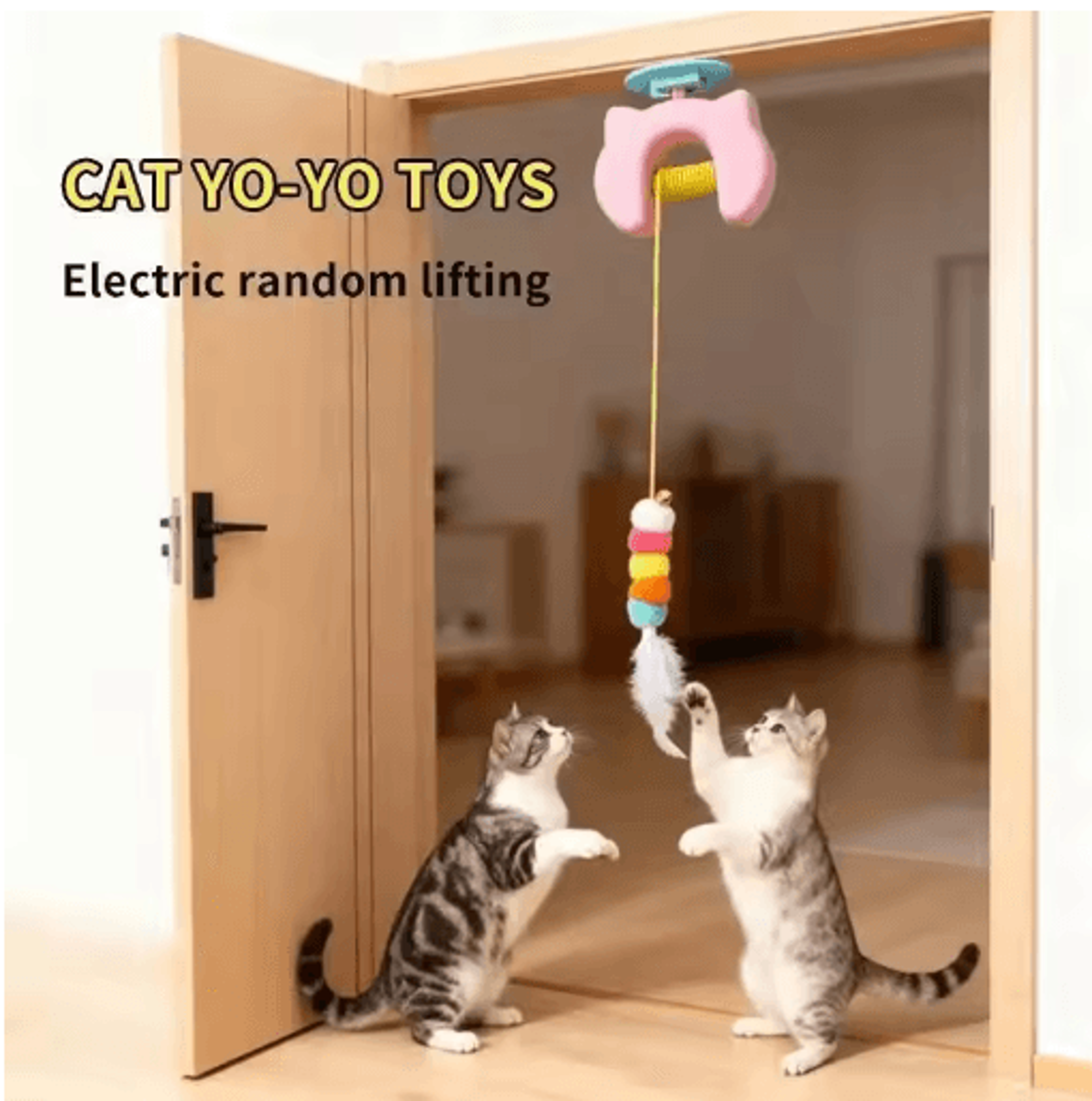 Smart Hanging Door Cat Toy  Automatic Swing Feather Teaser With Dual Ropes 11