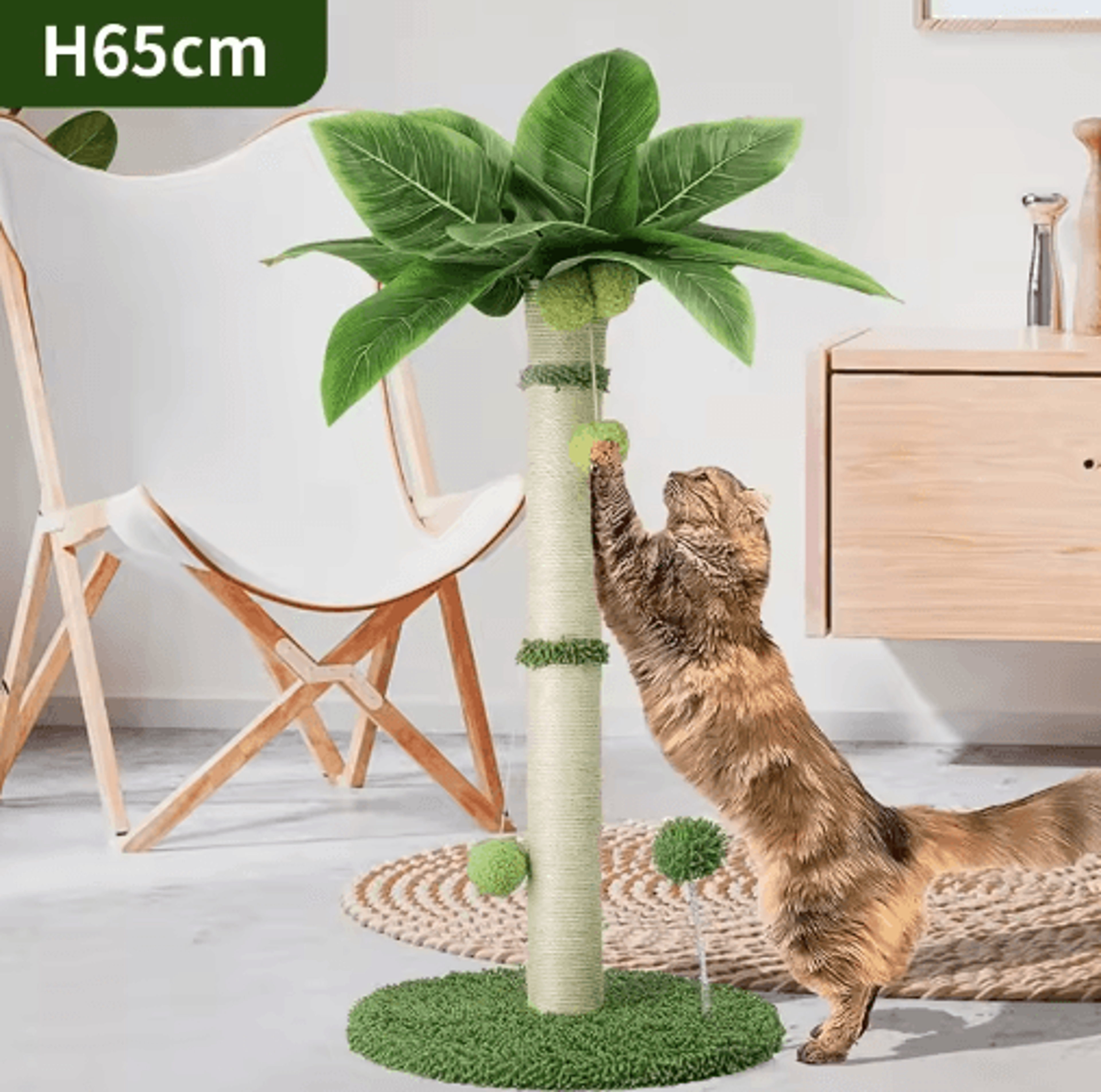65cm Cat Scratching Post Tree  Sisal Rope Scratcher With Interactive Ball Toys 0