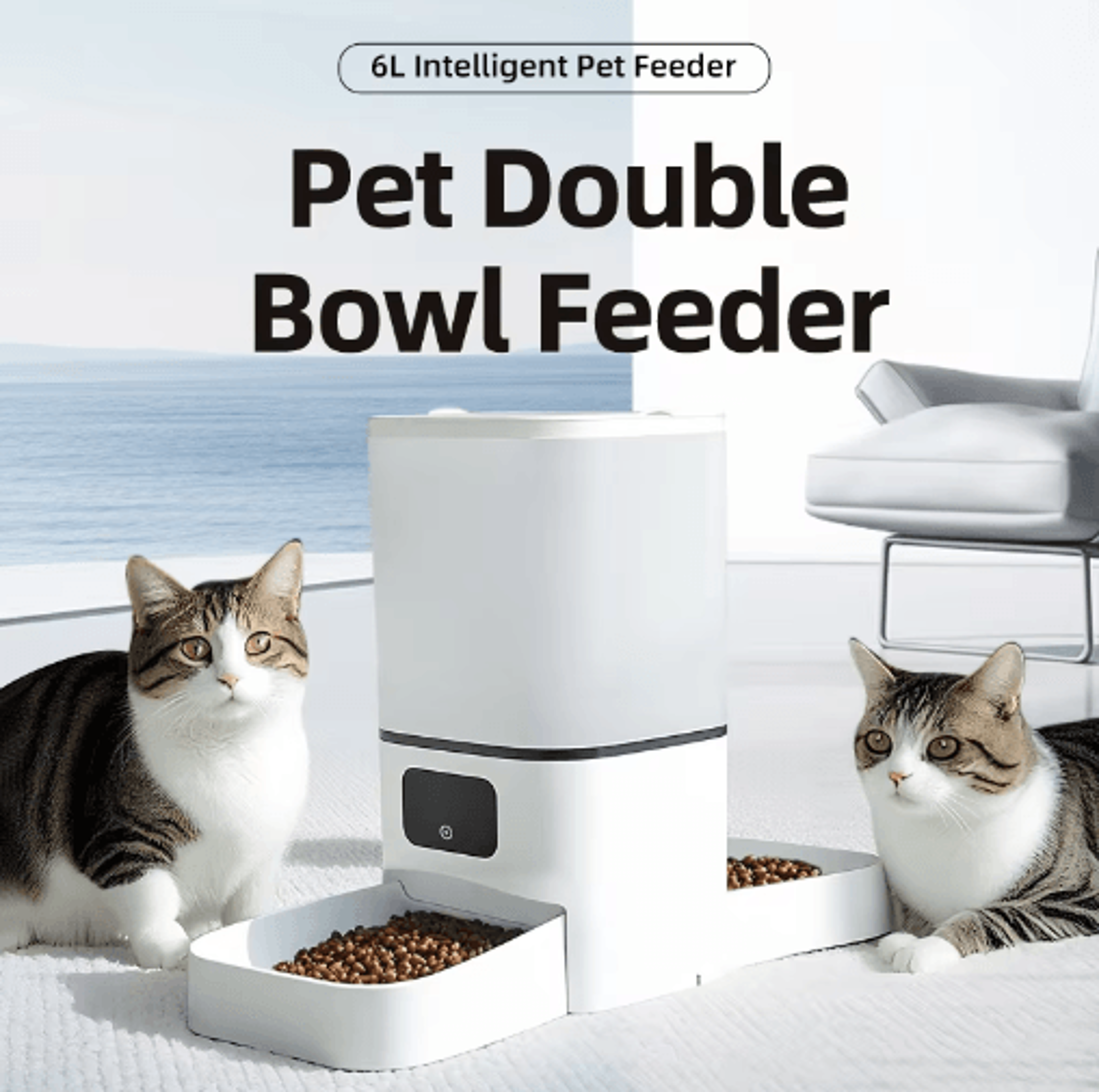 6L Smart Automatic Pet Feeder WiFi Timer Food Dispenser With Stainless Steel Bowl 0
