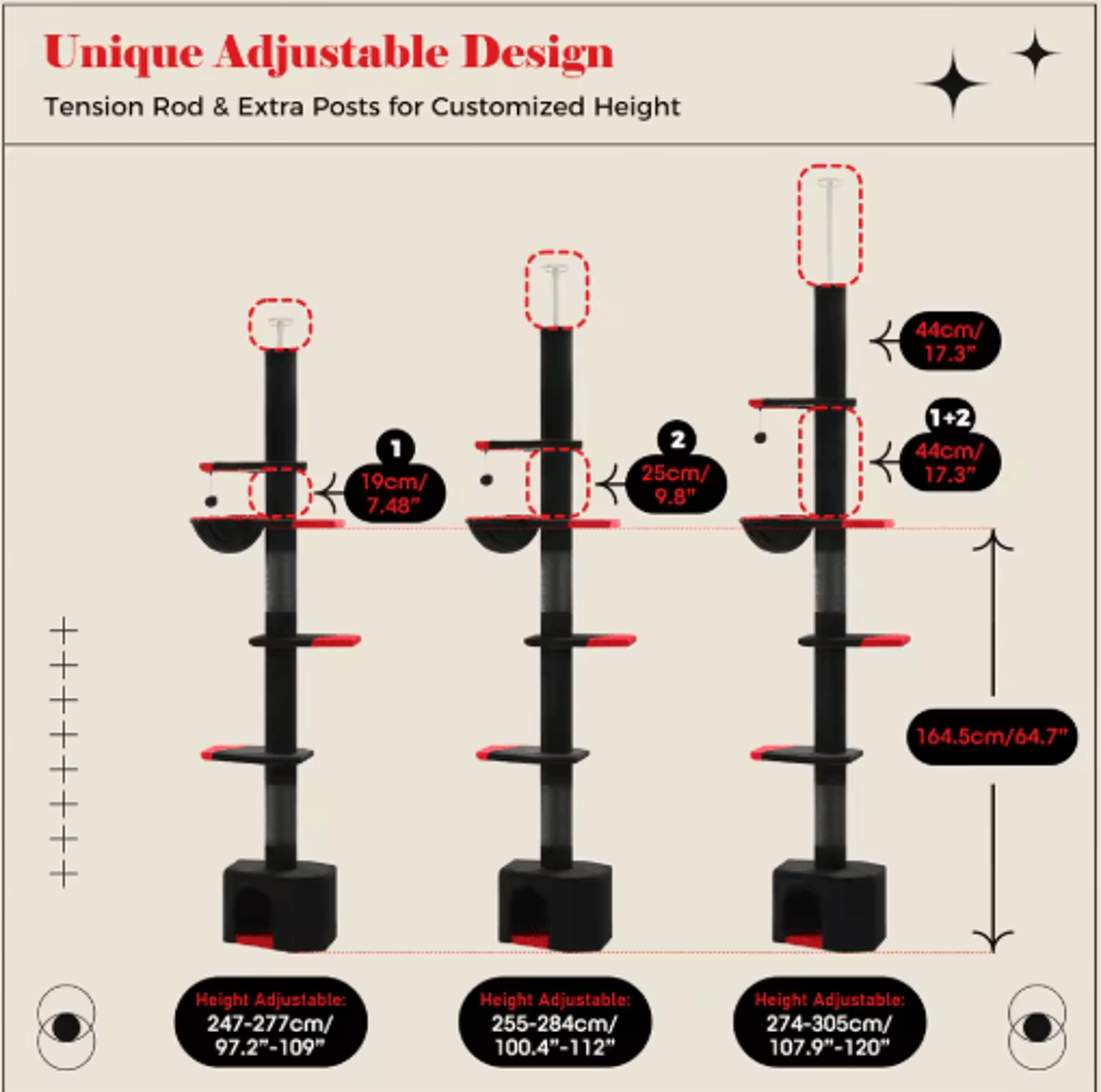 Adjustable Height Cat Tree Floor To Ceiling Cat Tower With Condo  Hammock 5