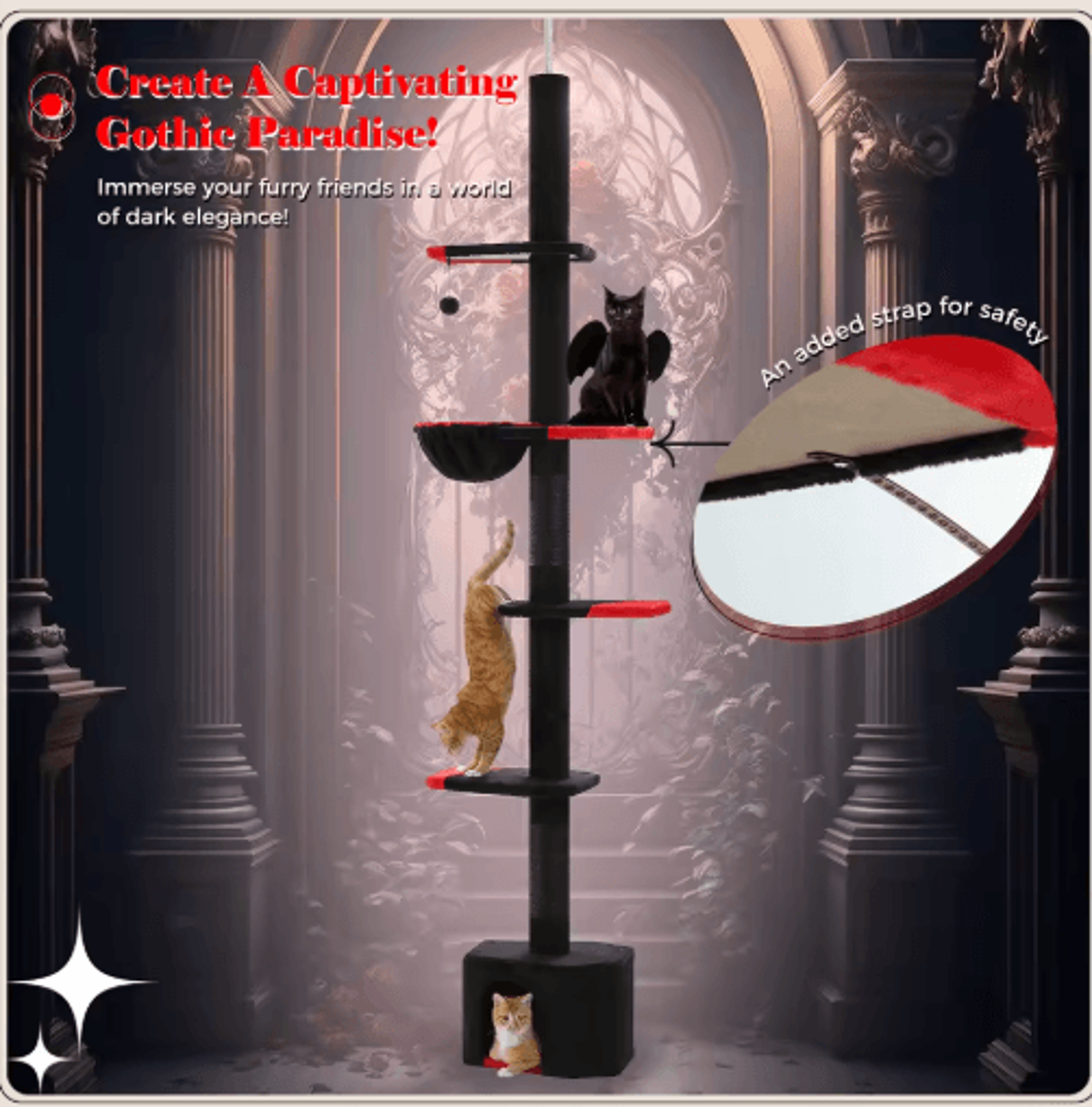 Adjustable Height Cat Tree Floor To Ceiling Cat Tower With Condo  Hammock 6