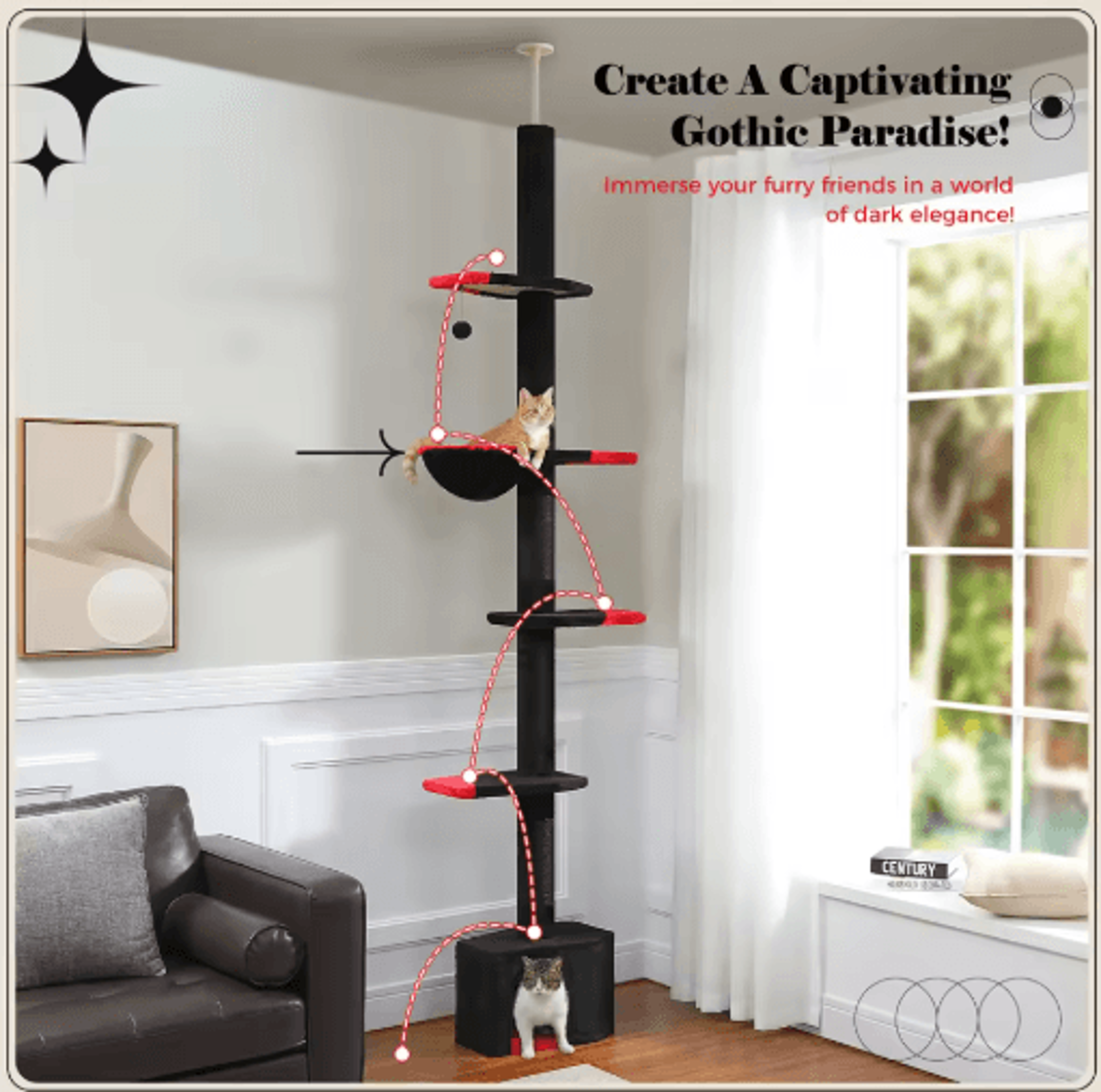 Adjustable Height Cat Tree Floor To Ceiling Cat Tower With Condo  Hammock 7