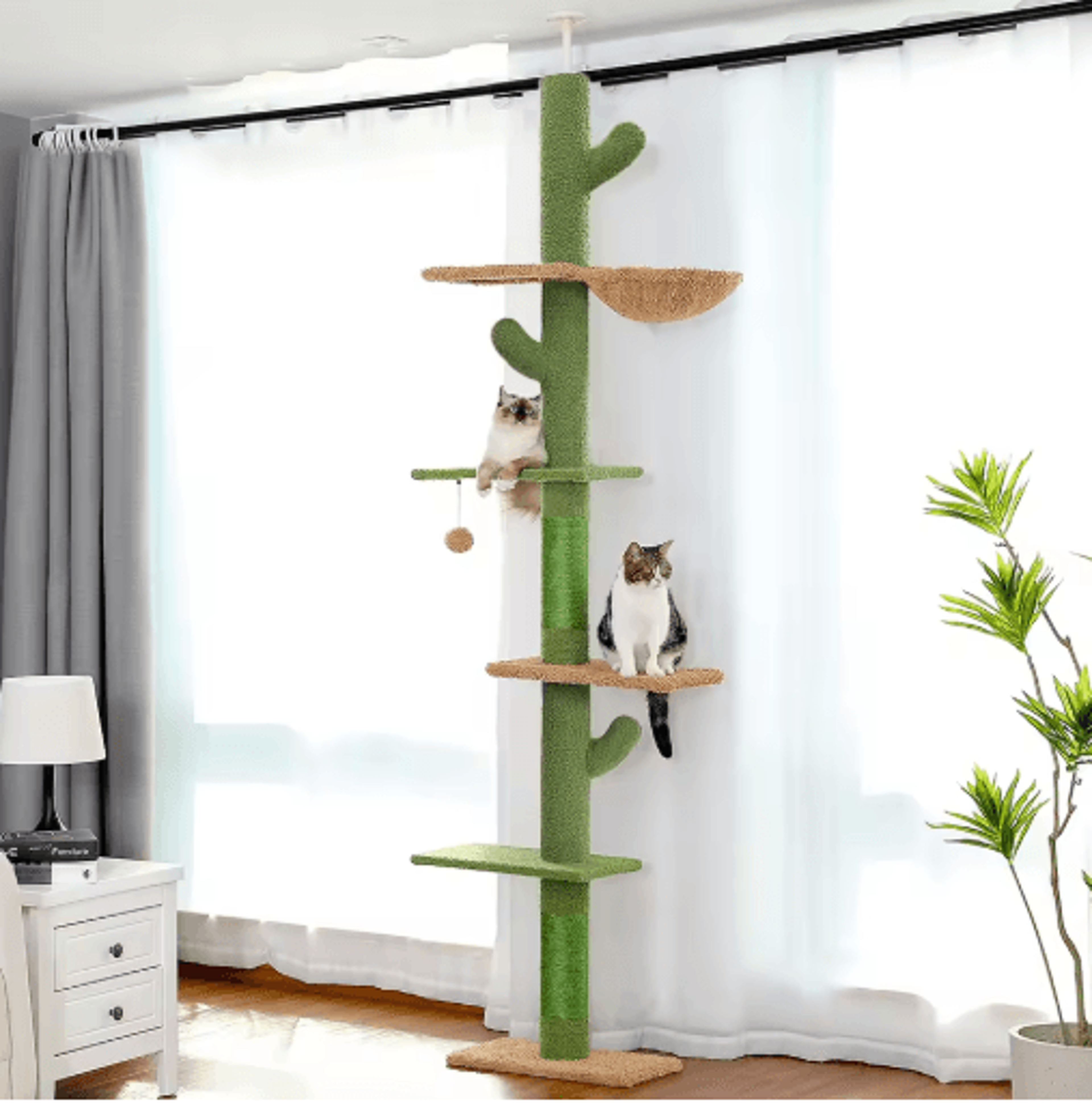 Adjustable Height Cat Tree Floor To Ceiling Cat Tower With Condo  Hammock 0