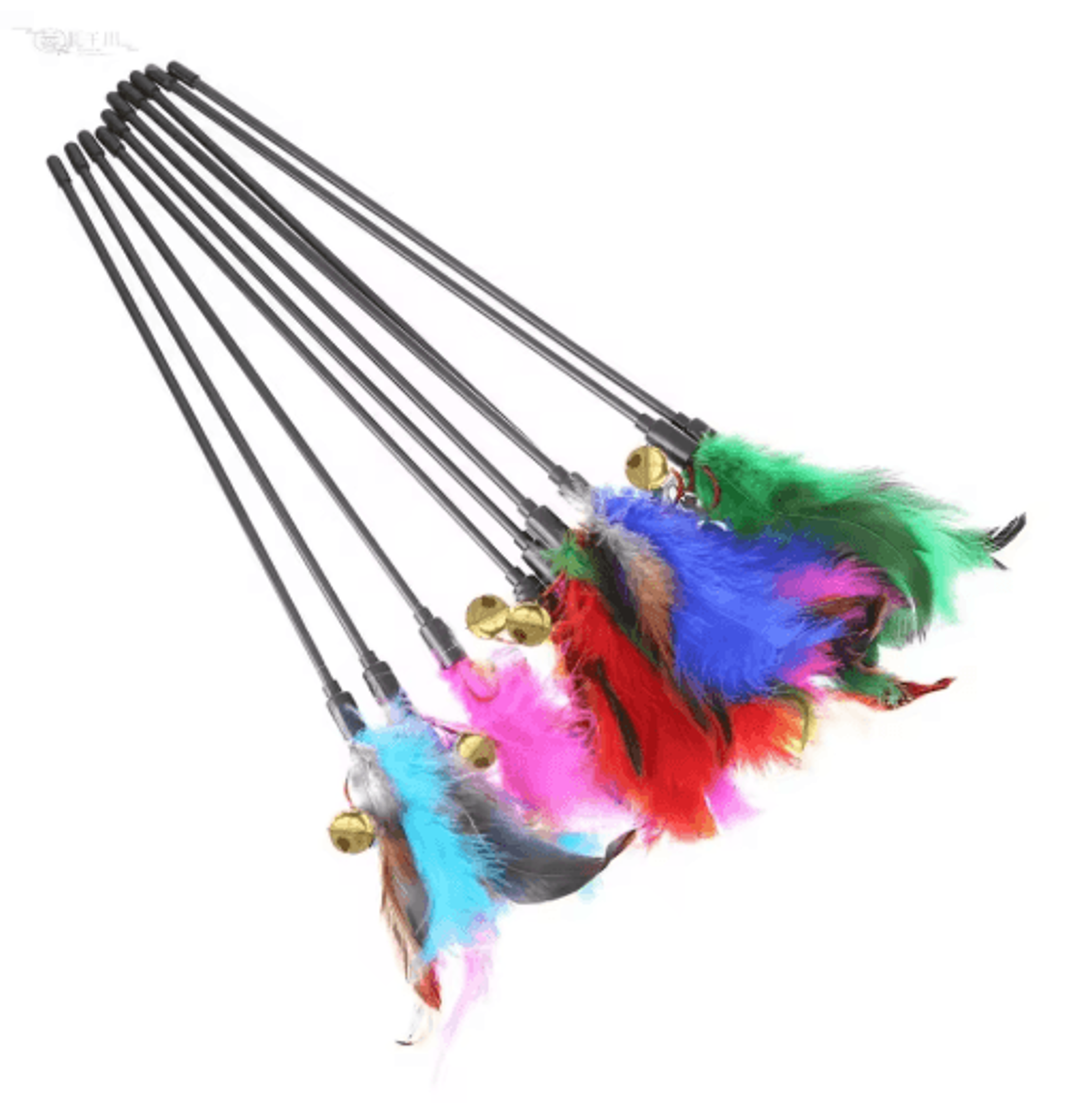 5PCS Interactive Cat Wand Toy Set With Colorful Feather  Bell Teasers 0