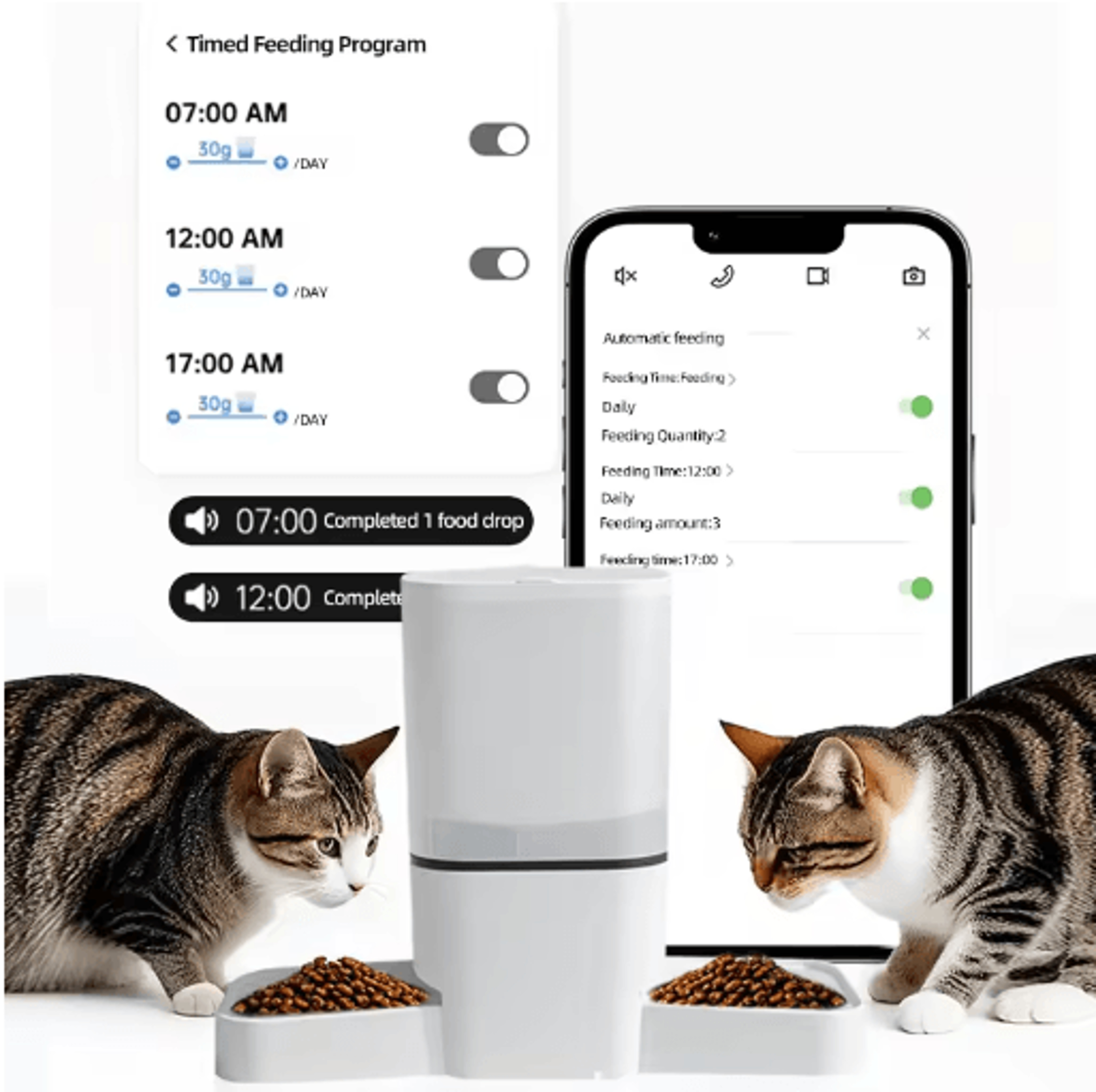 6L Smart WiFi Automatic Pet Feeder With Double Bowl  Timed Feeding 3