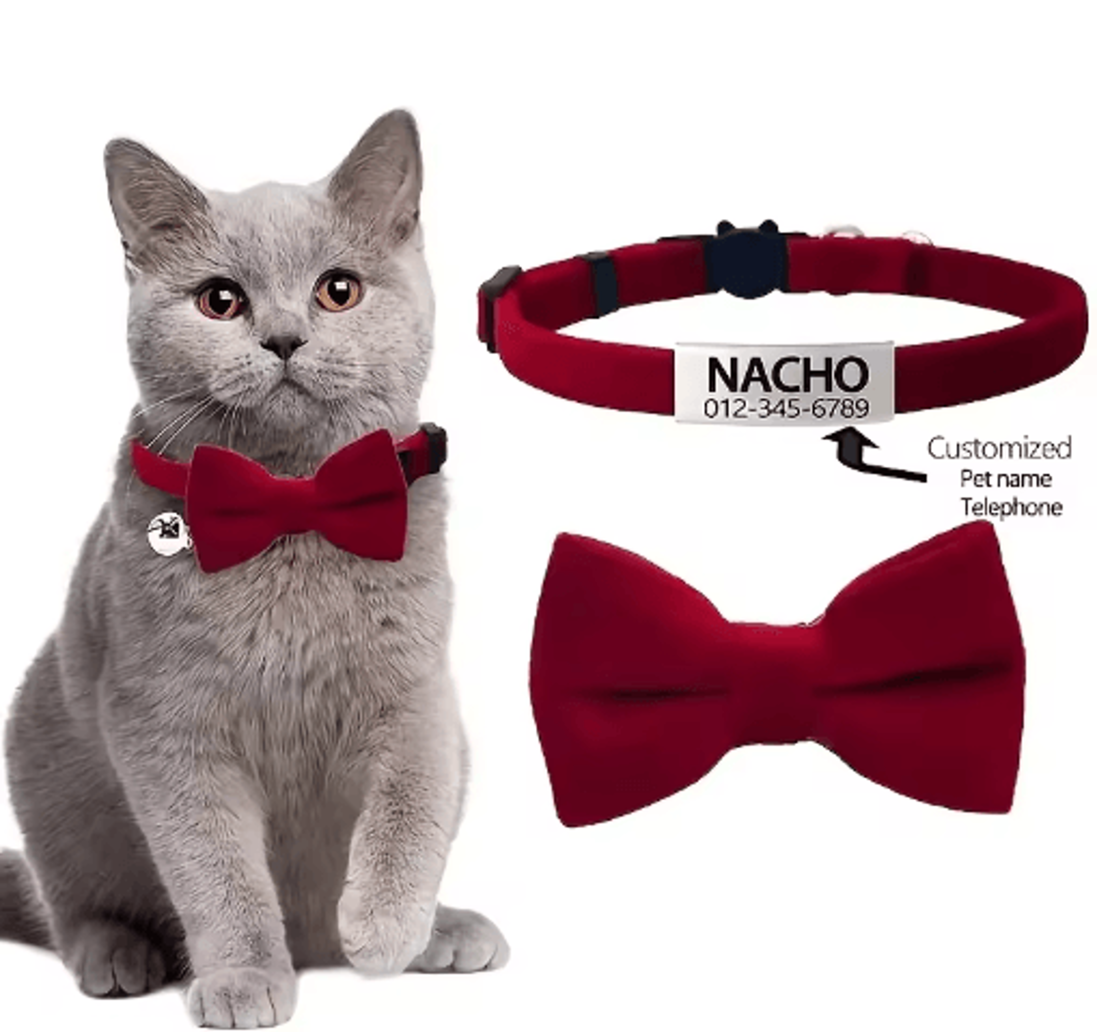 Personalized Cat Bow Tie Collar  Adjustable Engraved ID Collar With Bell 3