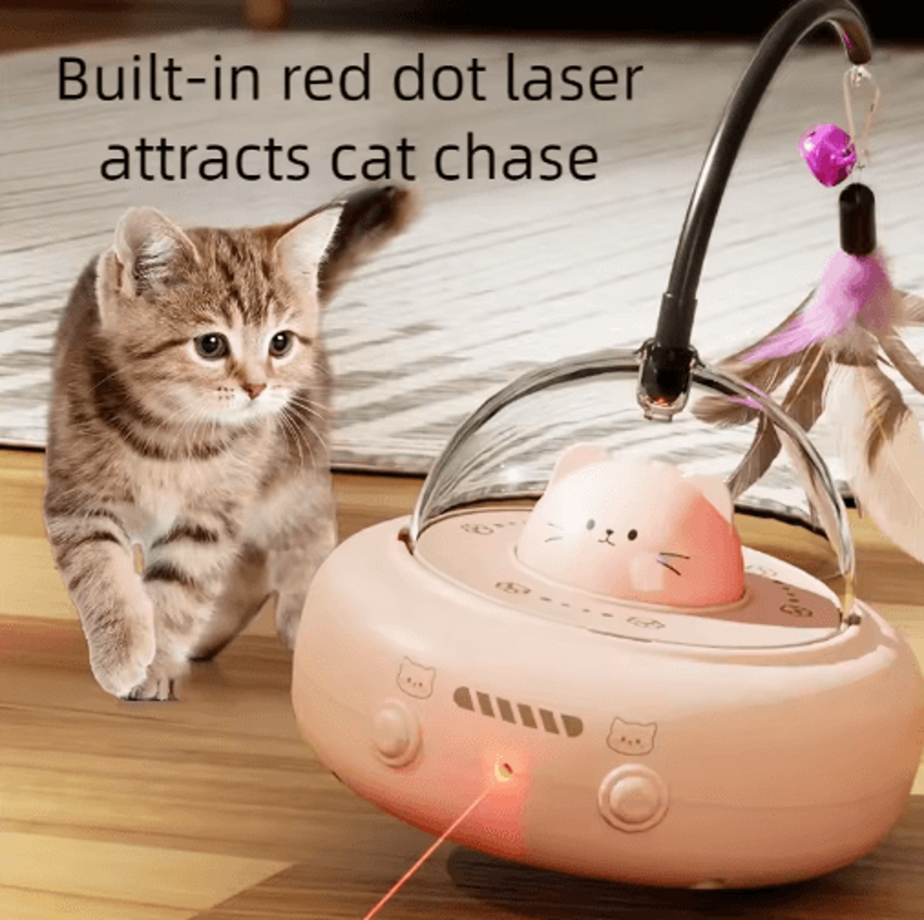 Smart UFO Electric Cat Teaser Toy  Interactive Feather Wand With Bell For Cats 0