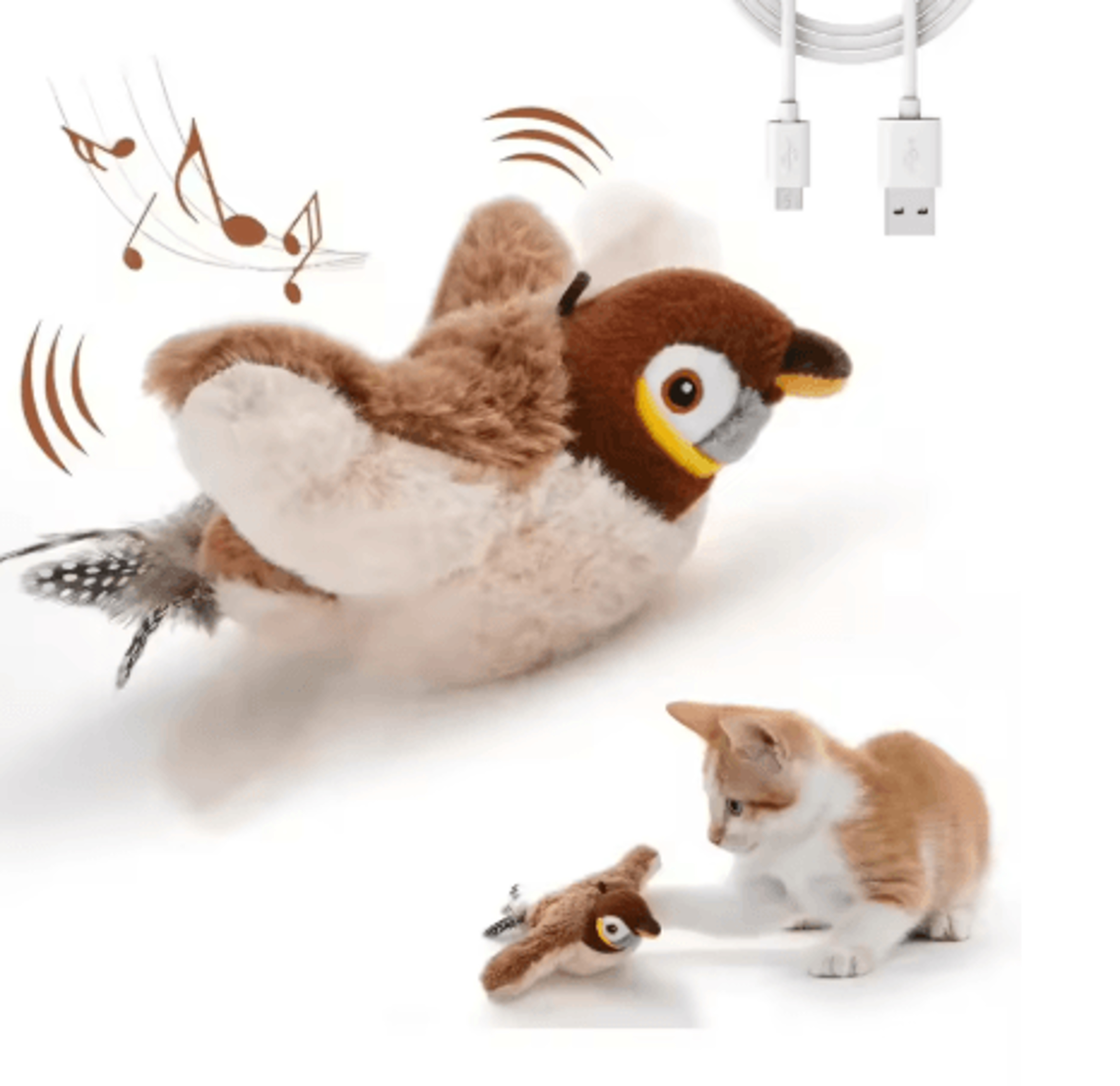 Rechargeable Interactive Flapping Bird Cat Toy Interactive Cat Toy With Chirping Sounds  Catnip Poc 0