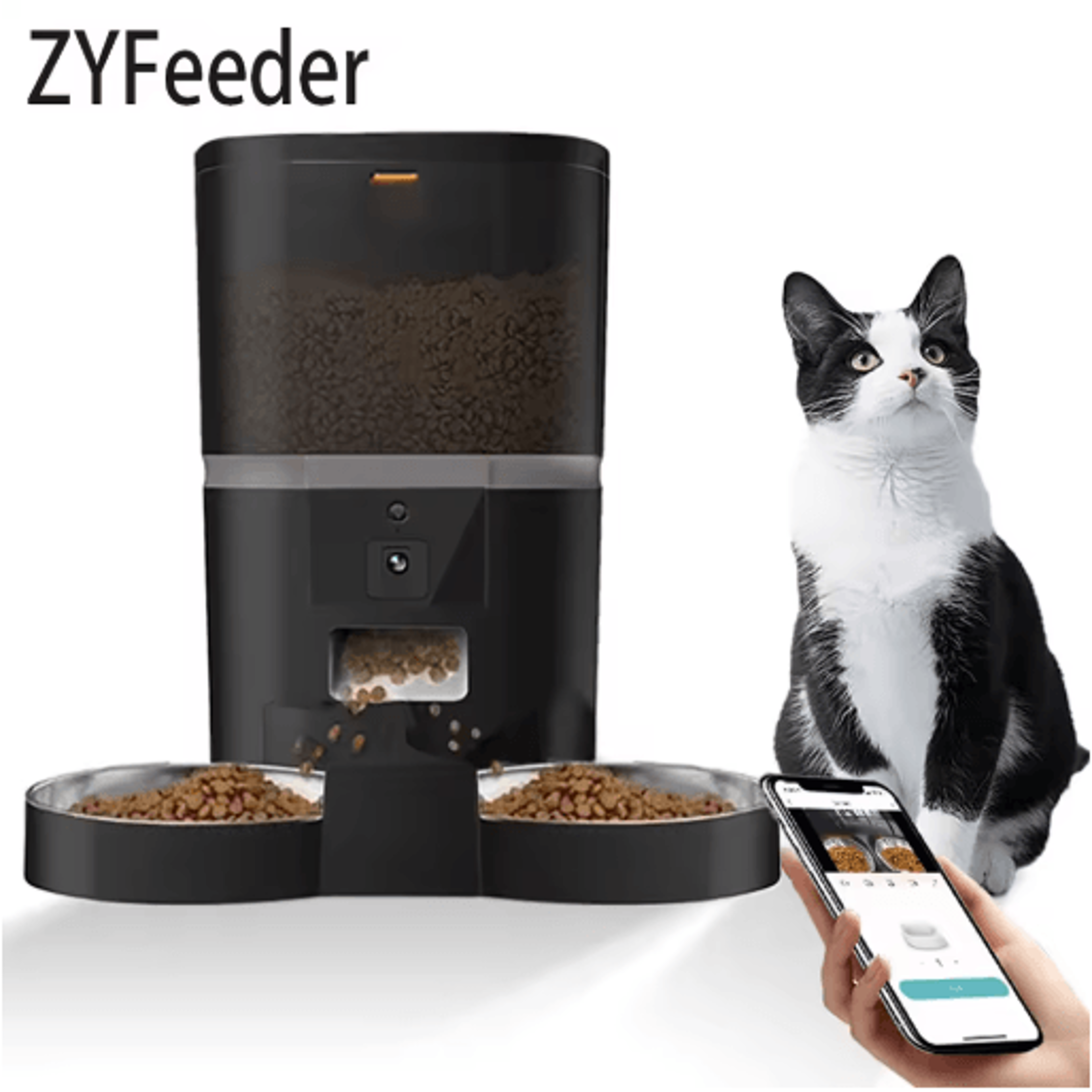 Smart Automatic Pet Feeder With Camera Automatic Cat Feeder With Timed Feeding HD Monitoring  Dual  0
