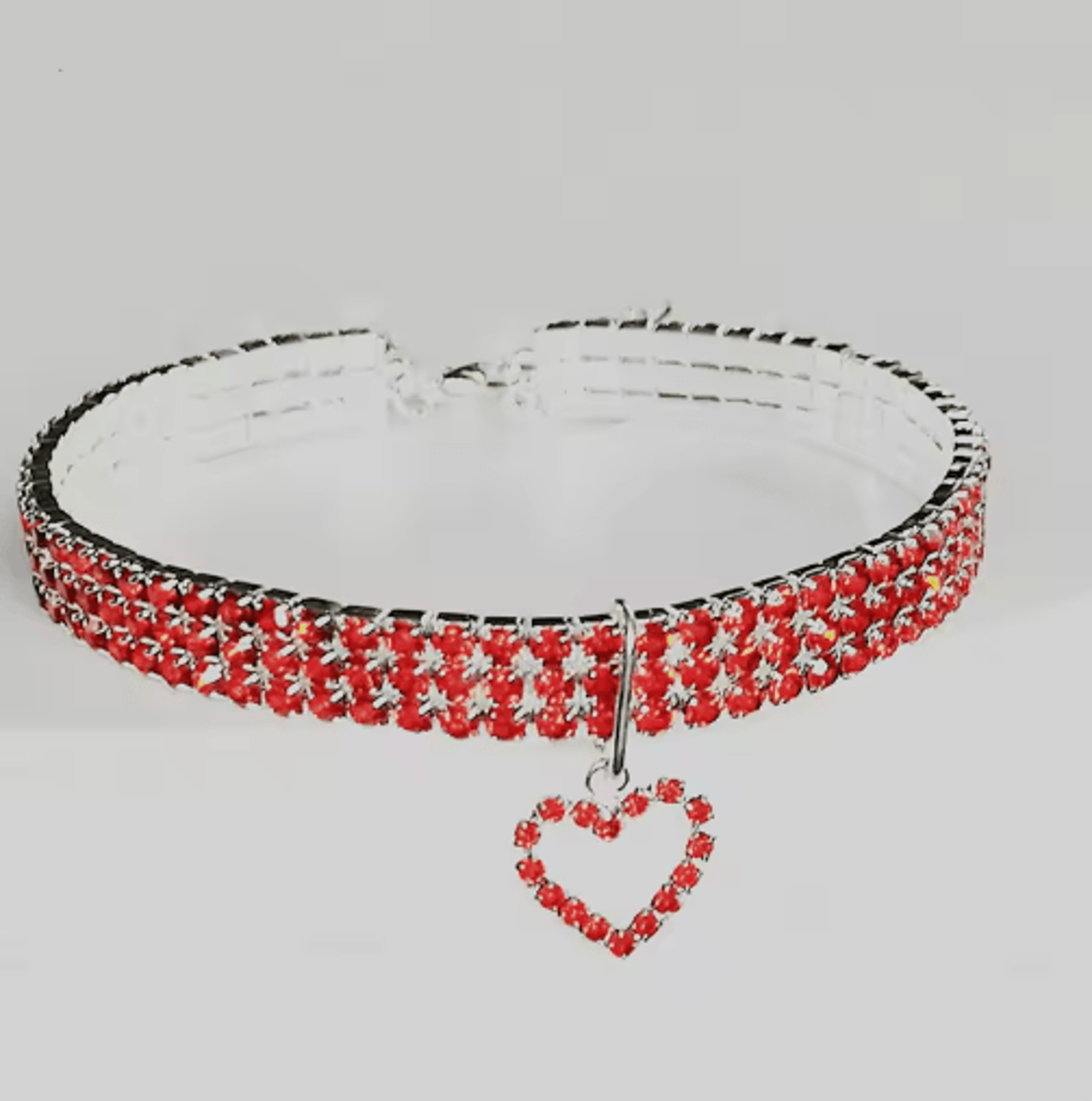 ThreeRow Rhinestone Pet Collar Rhinestone Pet Collar For Cats  Dogs With Elegant Heart Charm Design 3