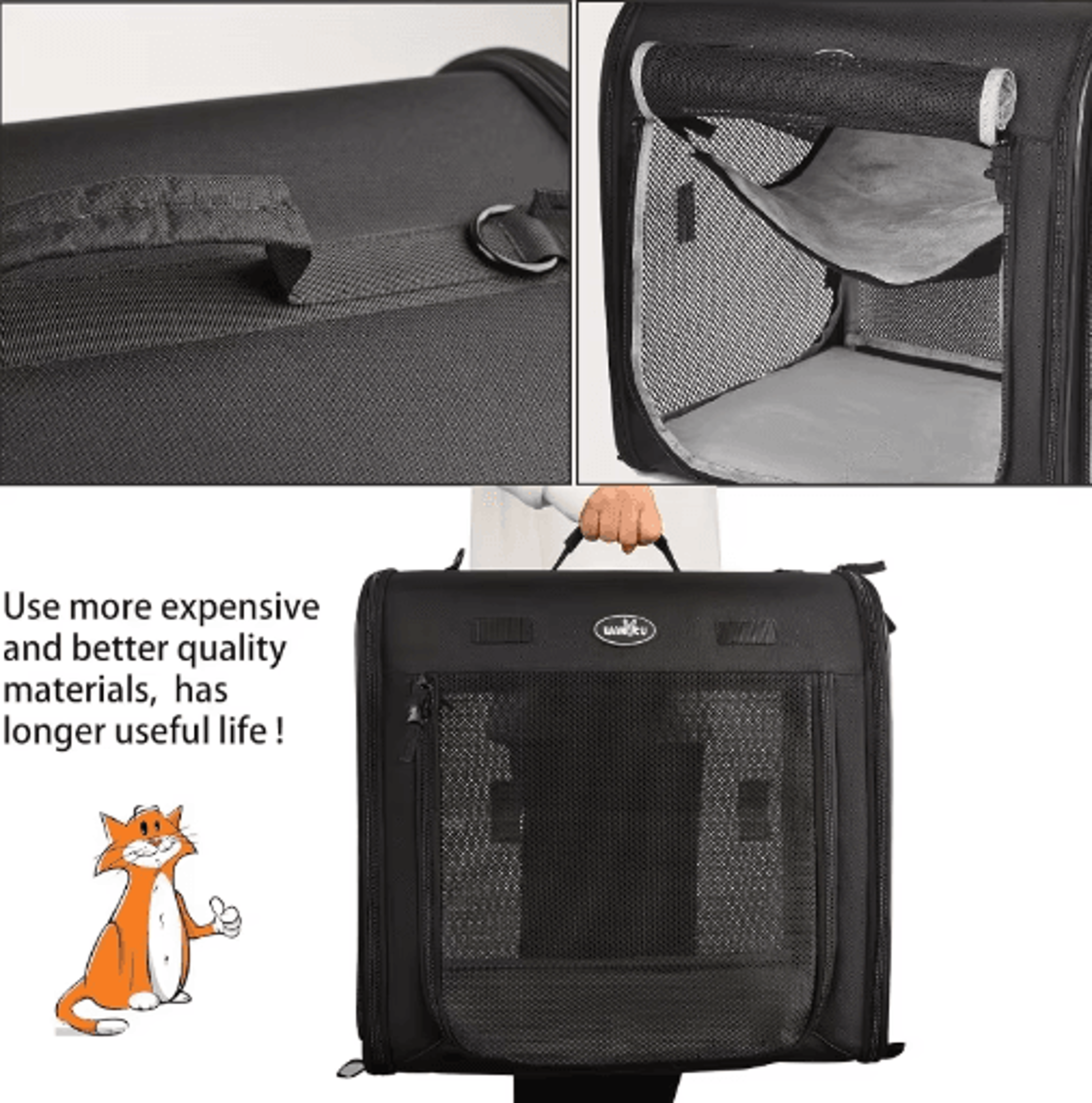 Wakytu 2in1 Foldable Double Pet Carrier For Cats And Dogs 6