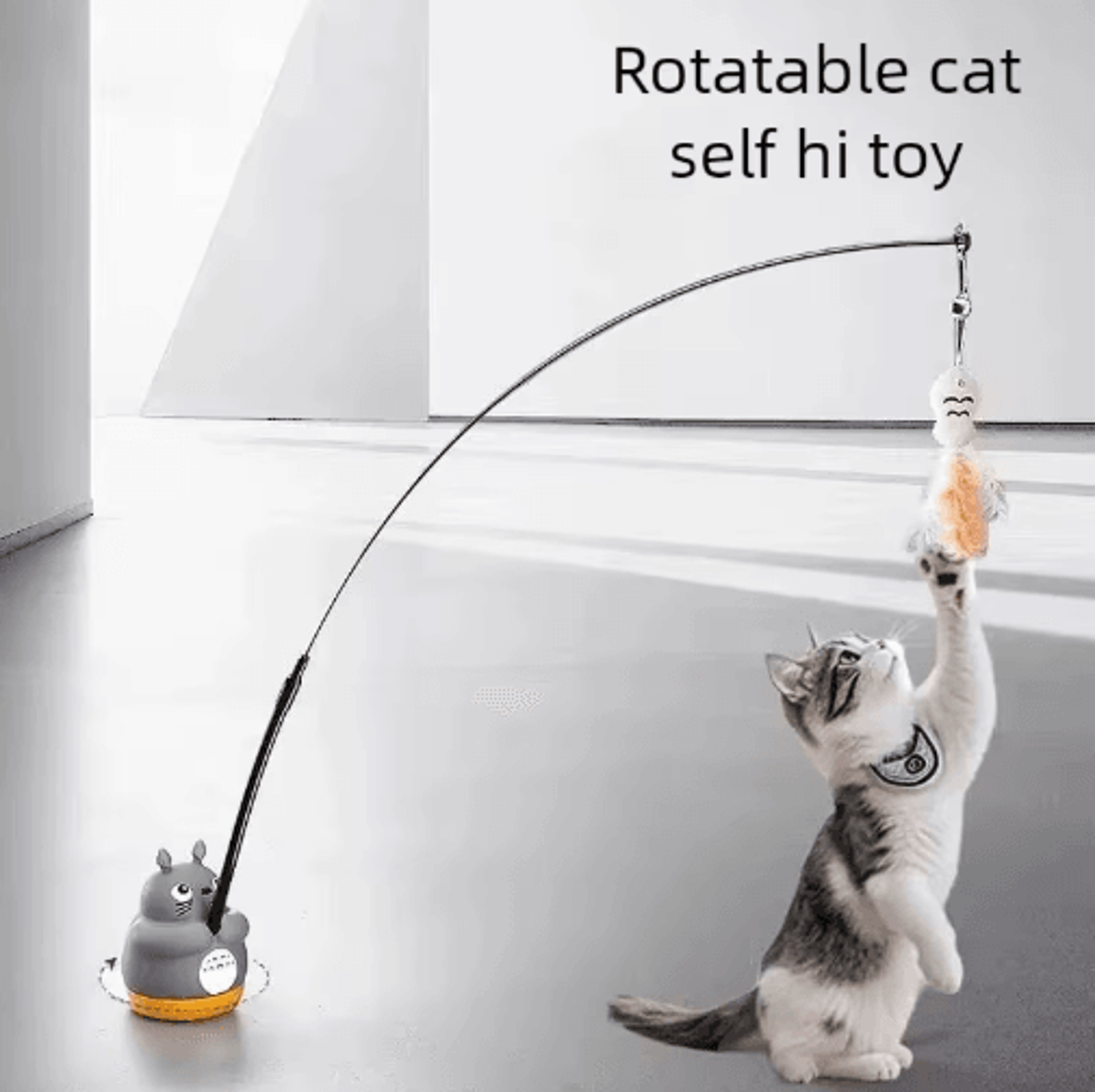 DragonTotoro 360 Rotating Cat Teaser Wand With Bell  Fish Head Toy 9