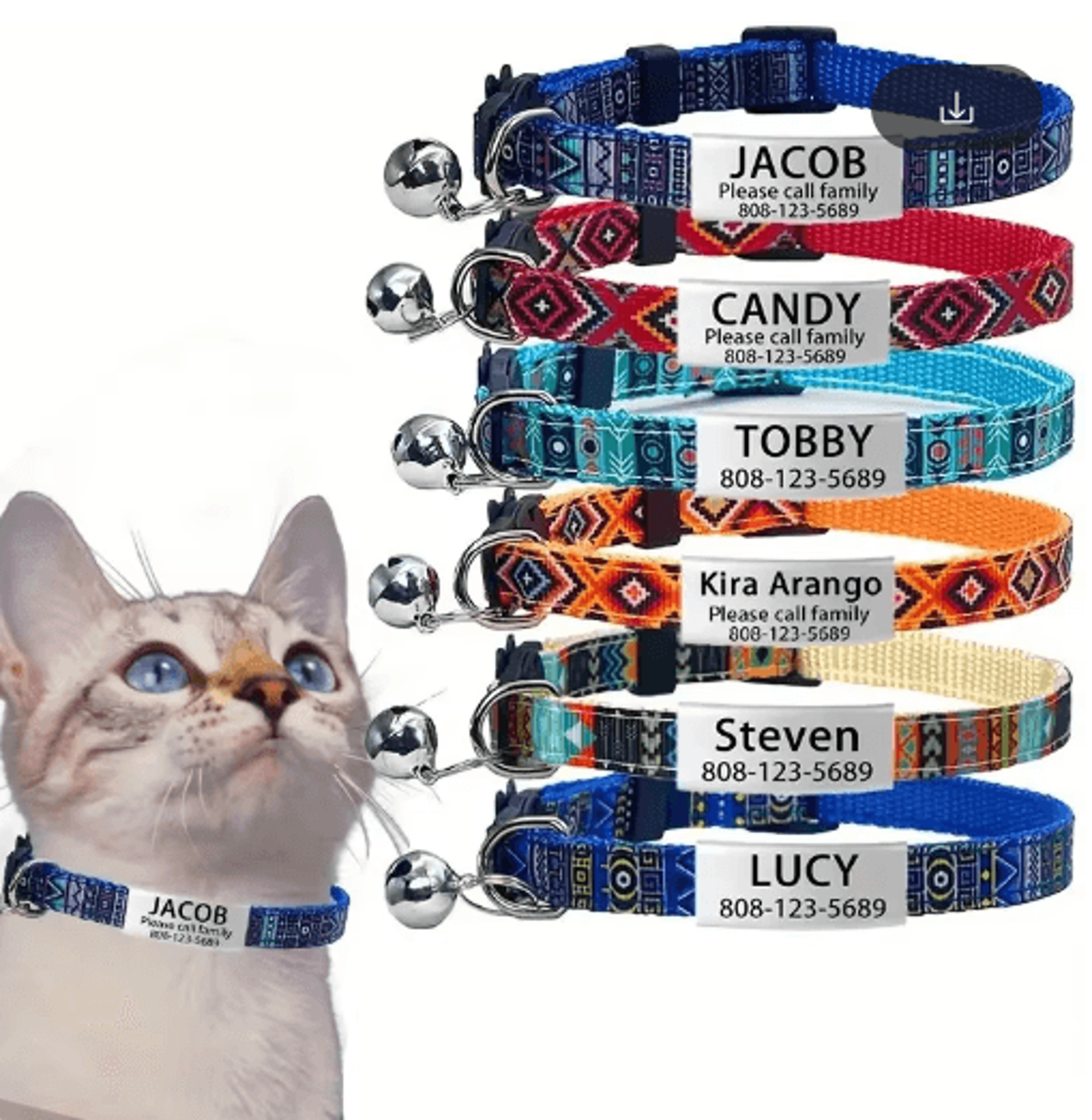 Personalized Engraved Cat Collar With Bell  Safety Breakaway ID 0