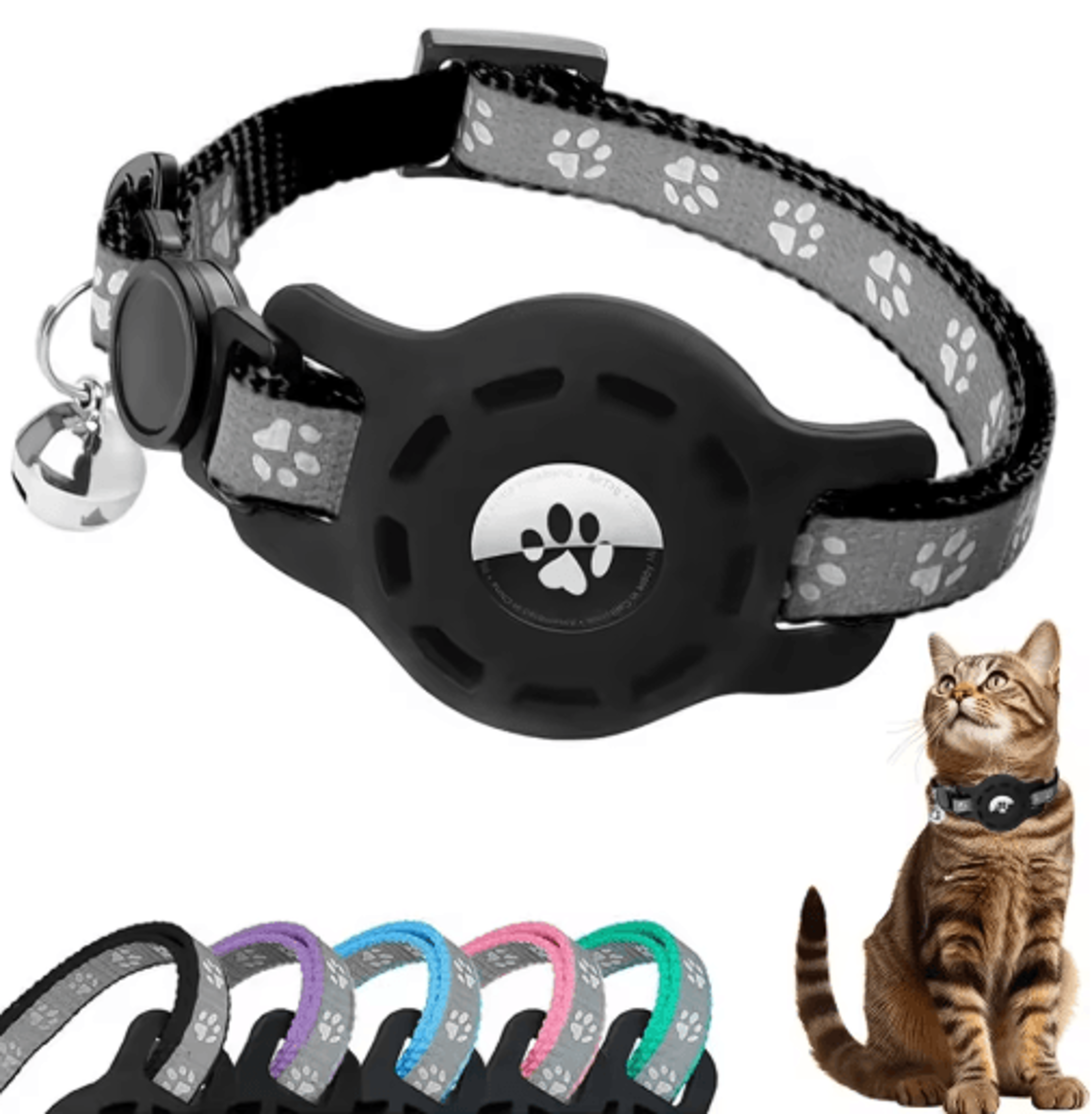 Track Paws AirTag Cat Collar With Bell  Safety Breakaway Buckle 0