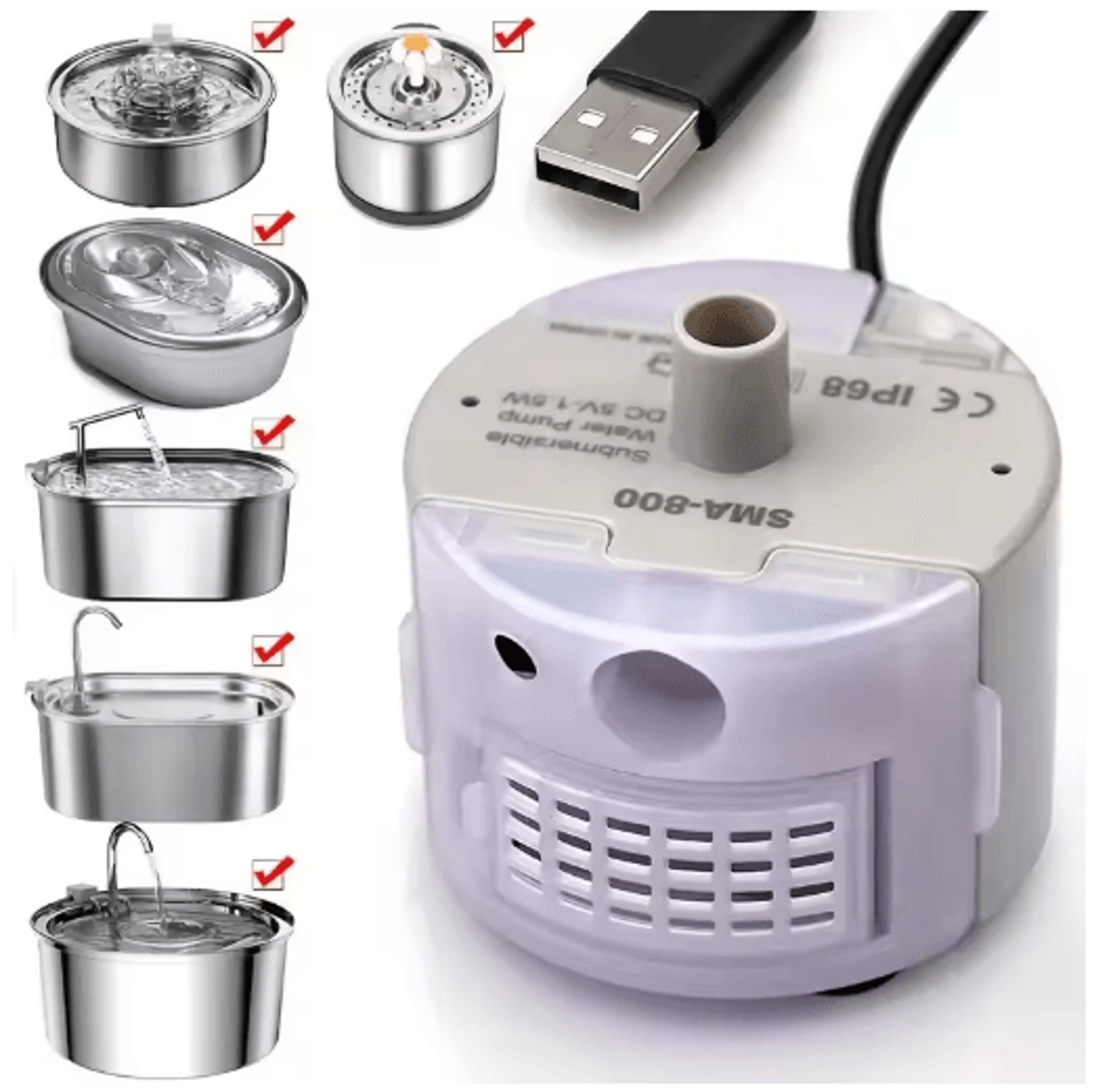 USB Pet Fountain Water Pump With LED Light  Replacement Motor For Cat Water Dispensers 7