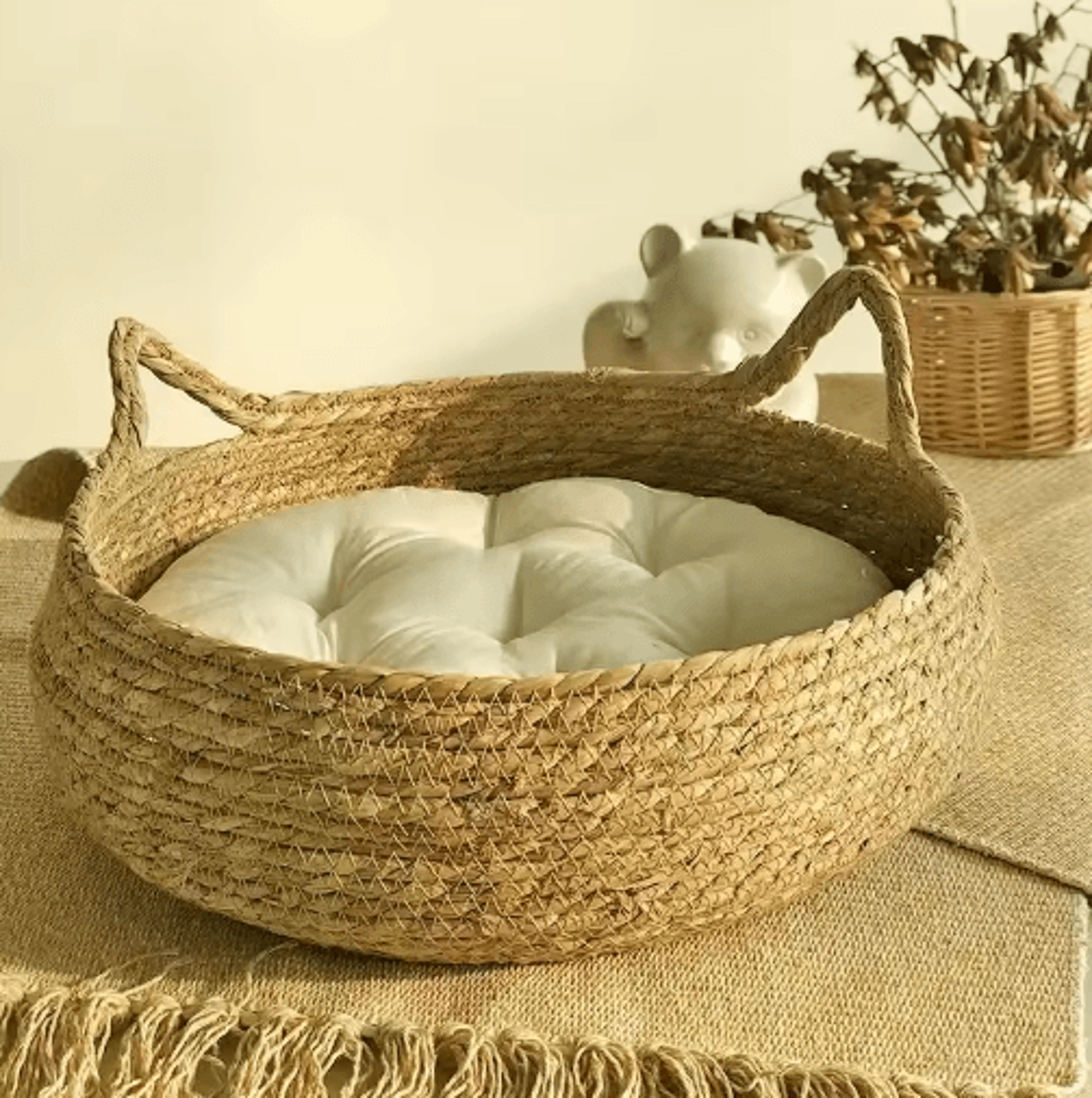 Handwoven Rattan Cat Bed  Removable Washable Pet Nest With AllSeason Comfort Pad 1