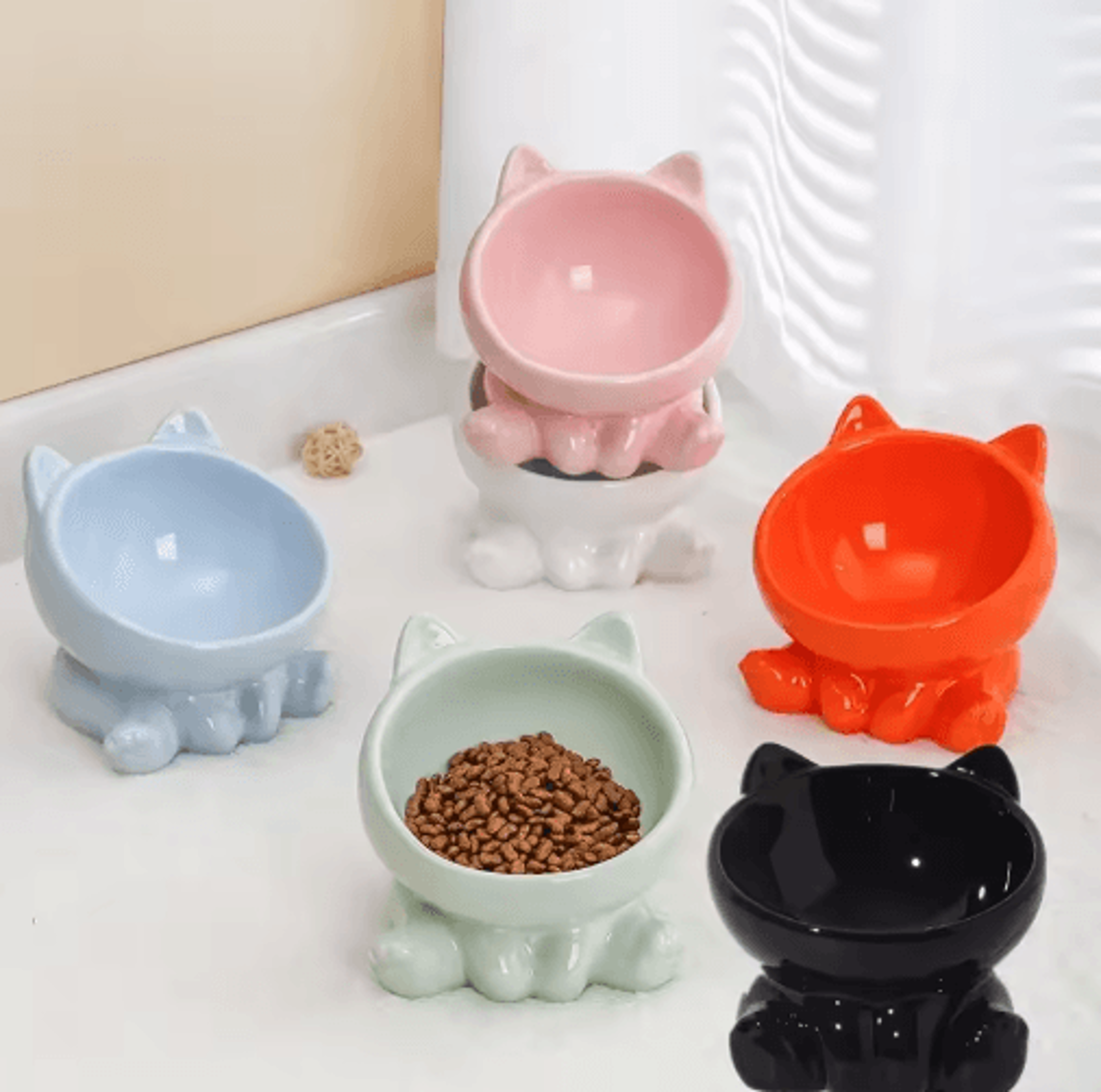 Elevated Ceramic Pet Bowl  Cute Angled Feeding Dish For Cats And Small Dogs 12