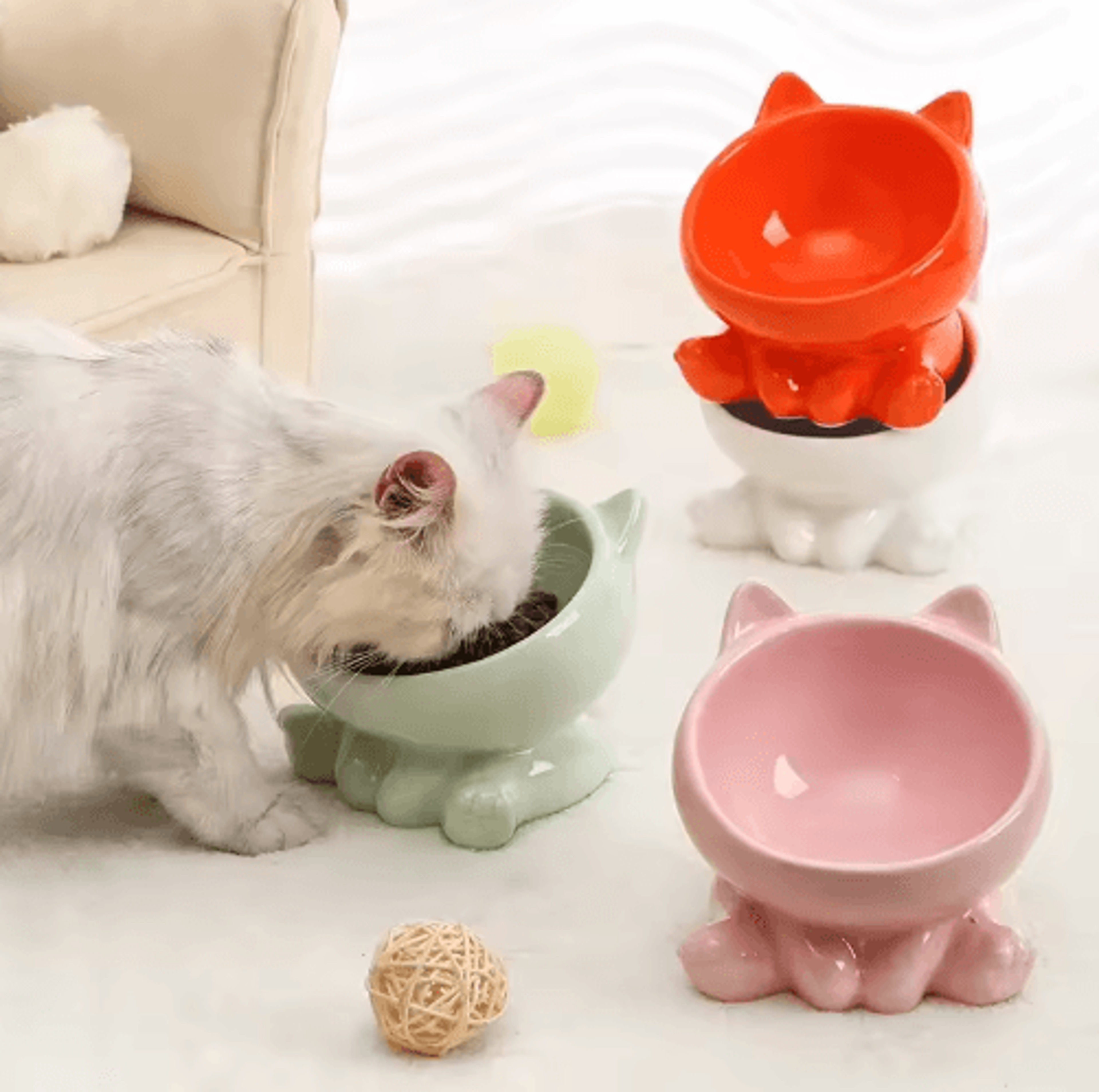 Elevated Ceramic Pet Bowl  Cute Angled Feeding Dish For Cats And Small Dogs 0