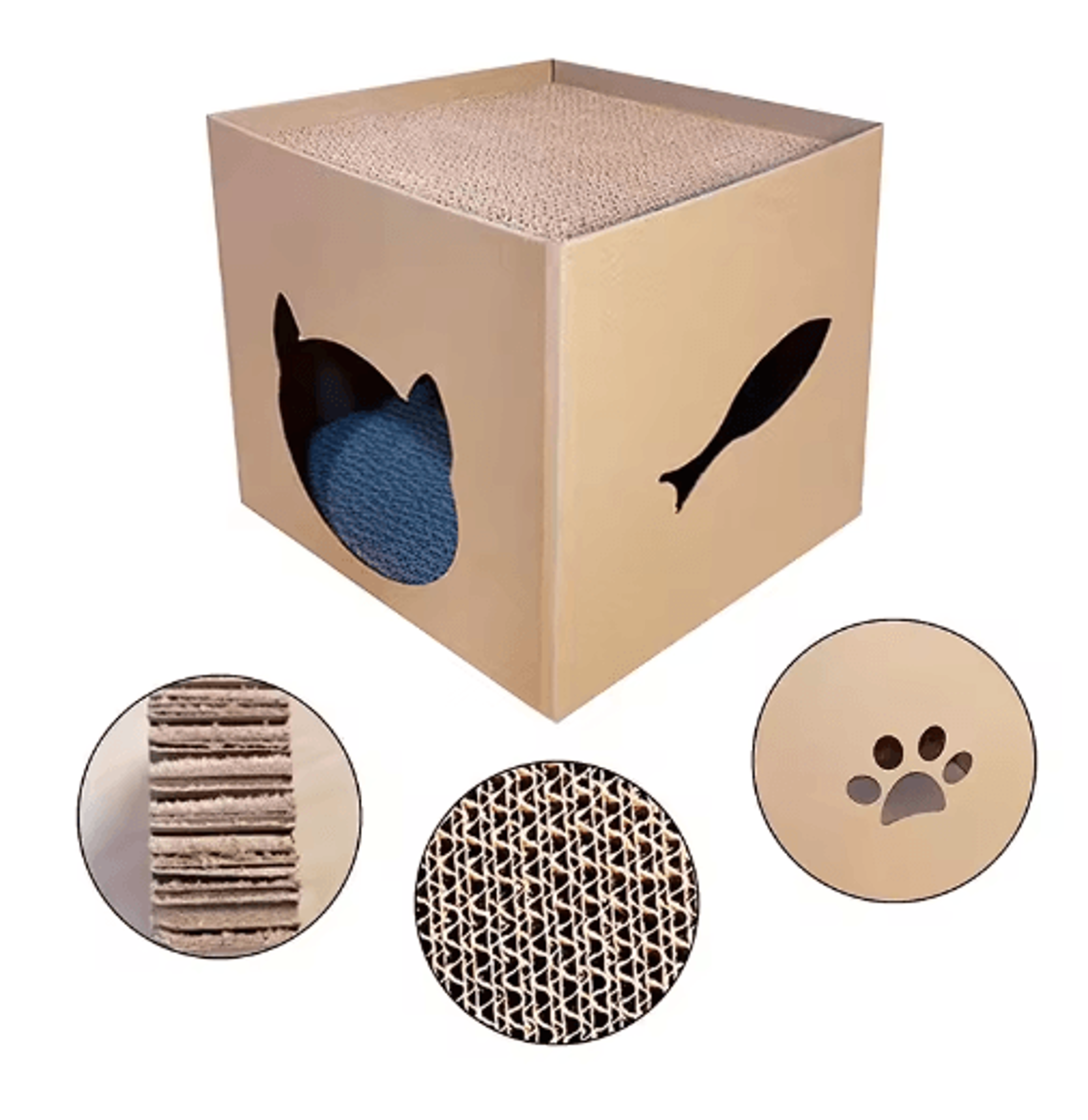 Foldable Cat House With Corrugated Scratching Board Cozy Hideout  Play Space For Cats And Small Pet 6