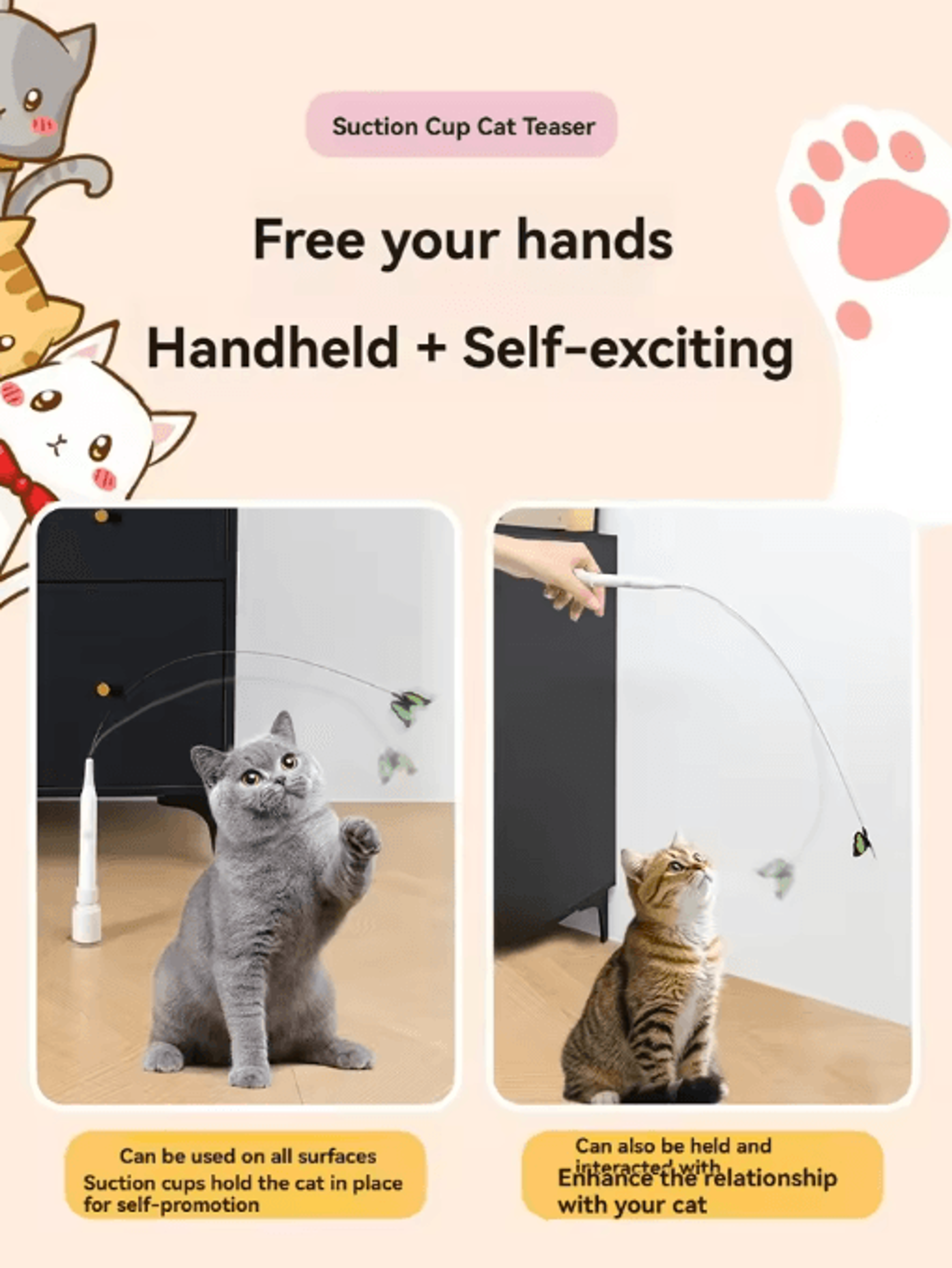 Automatic Suction Cup Cat Teaser Toy Electric Interactive Wand For Indoor Cats 5