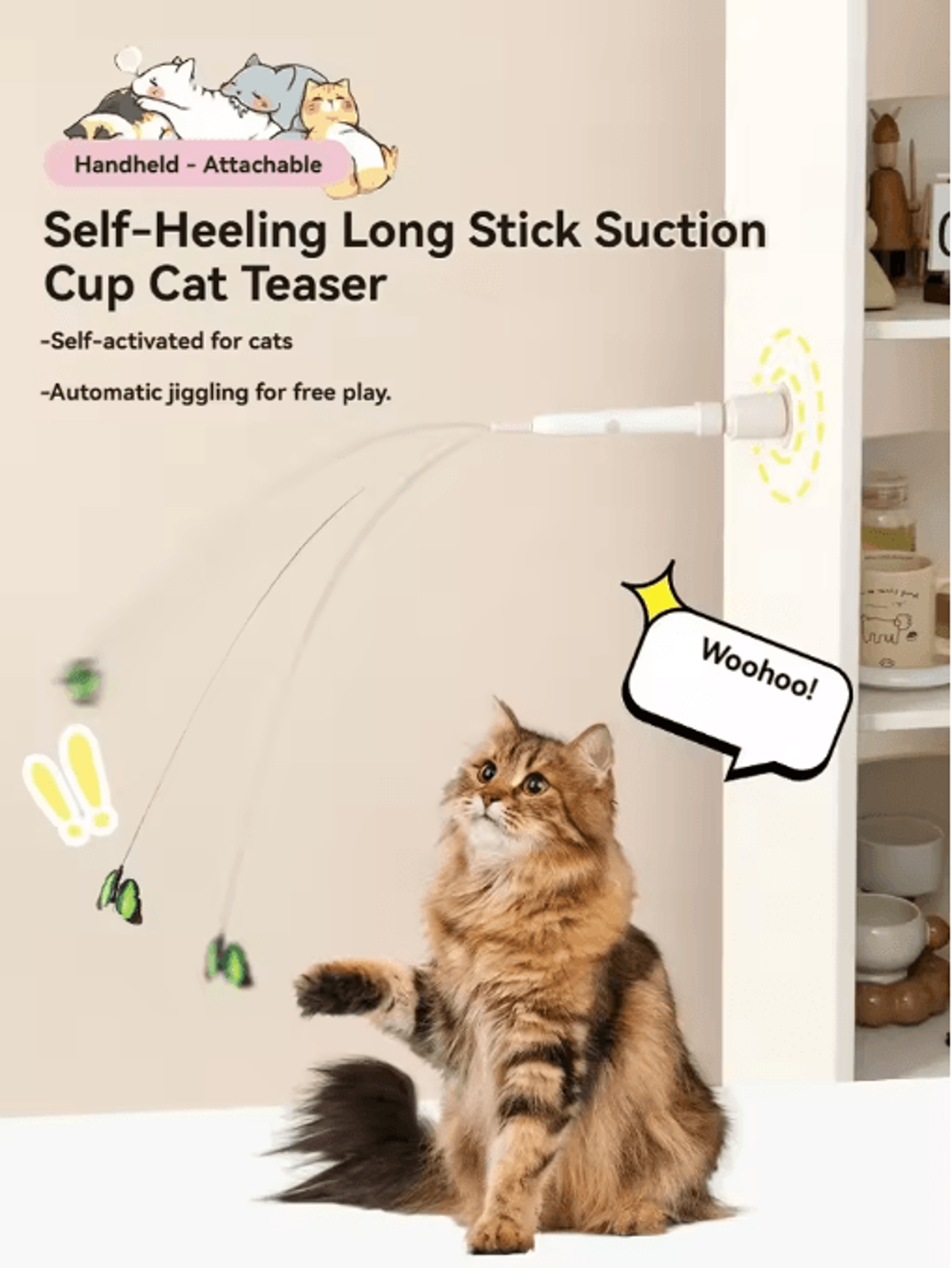 Automatic Suction Cup Cat Teaser Toy Electric Interactive Wand For Indoor Cats 0