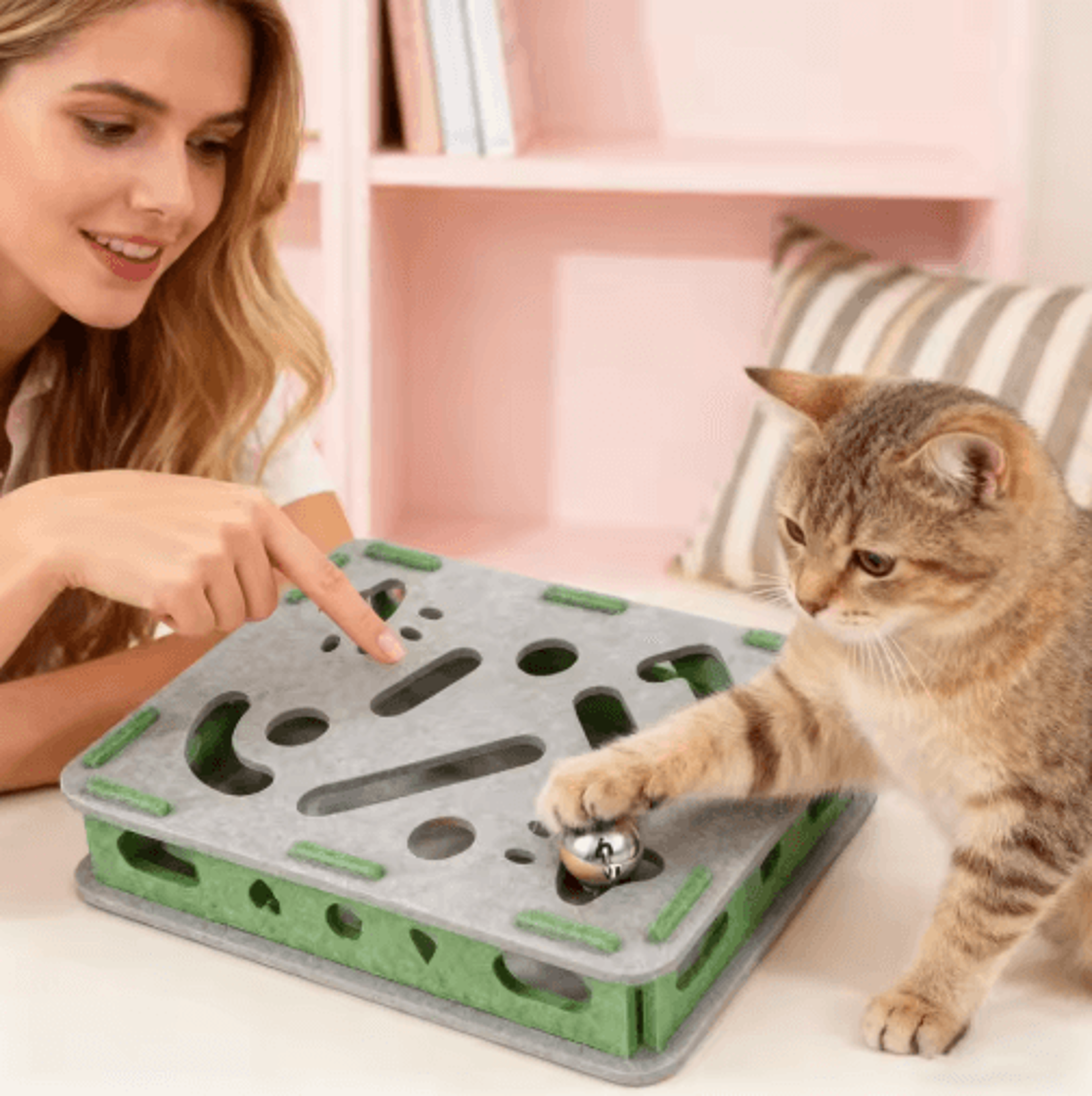 Scratch Play Cat Enrichment Box Interactive Scratcher  Nail File Toy With Bell Balls For Indoor Cat 5