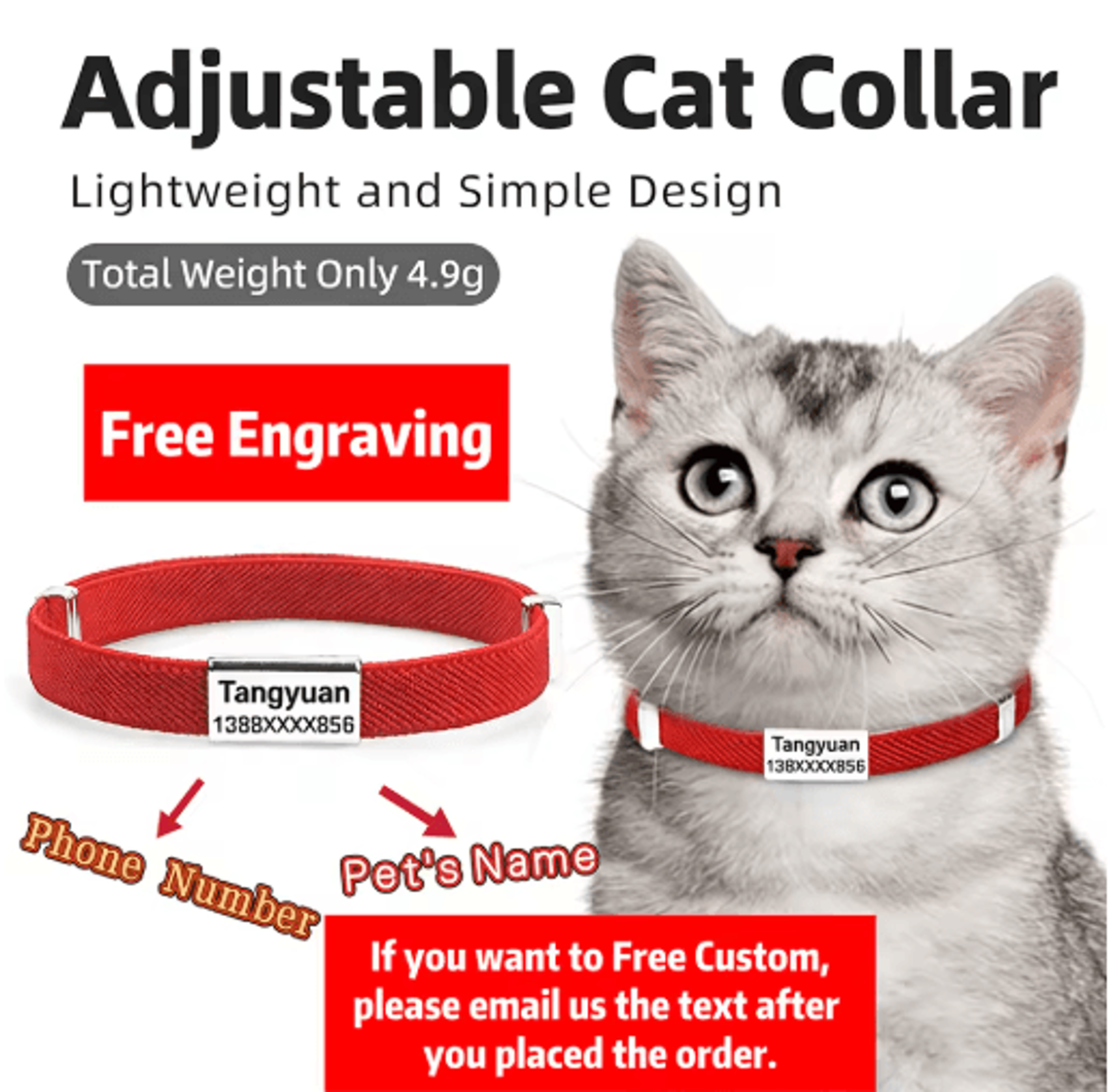 PawID Personalized Breakaway Pet Collar  Custom Name Collar With Metal ID Tag For Cats  Small Dogs 24