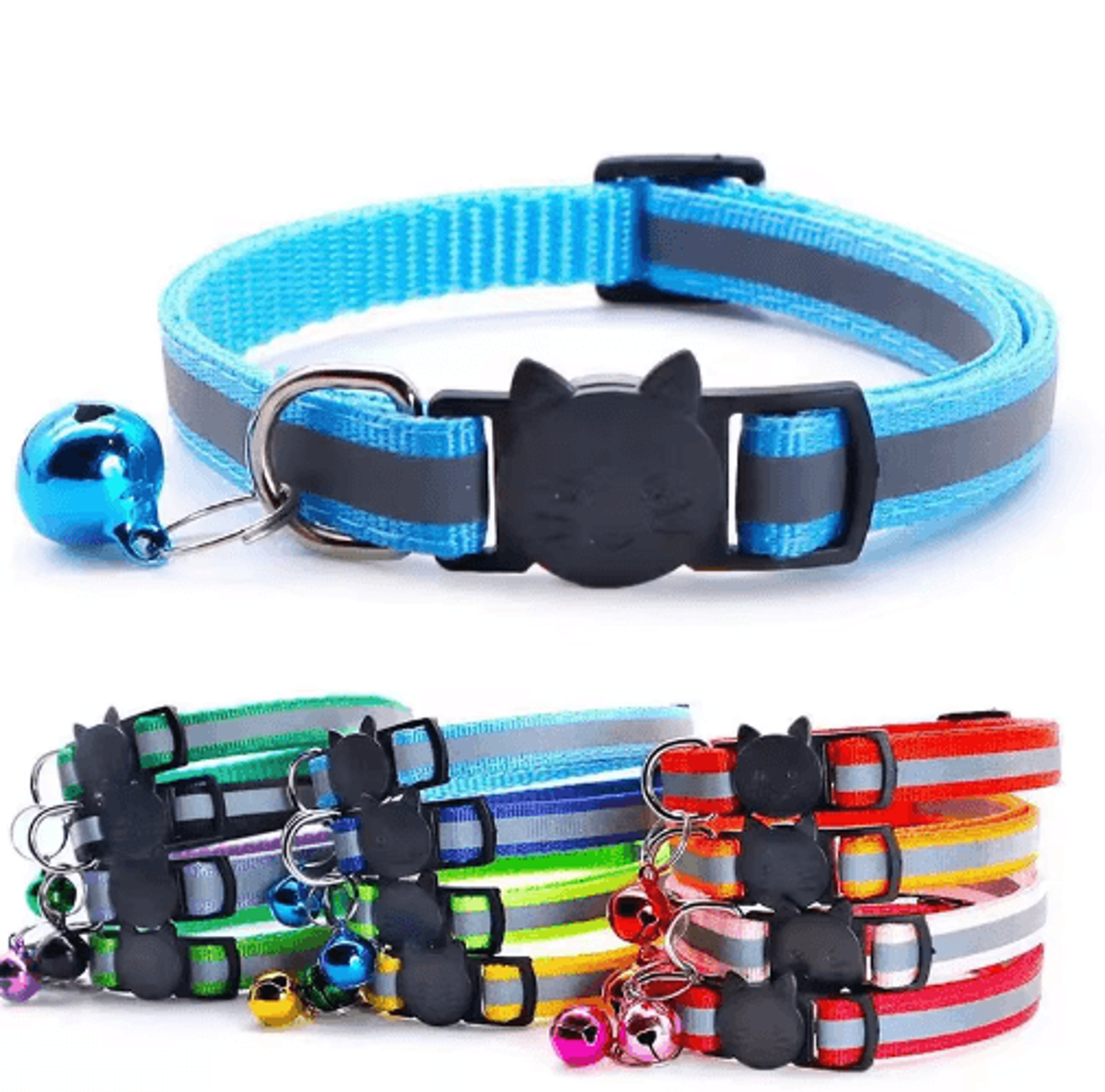 GlowSafe Reflective Pet Collar  Adjustable Bell Collar For Cats  Small Dogs 18