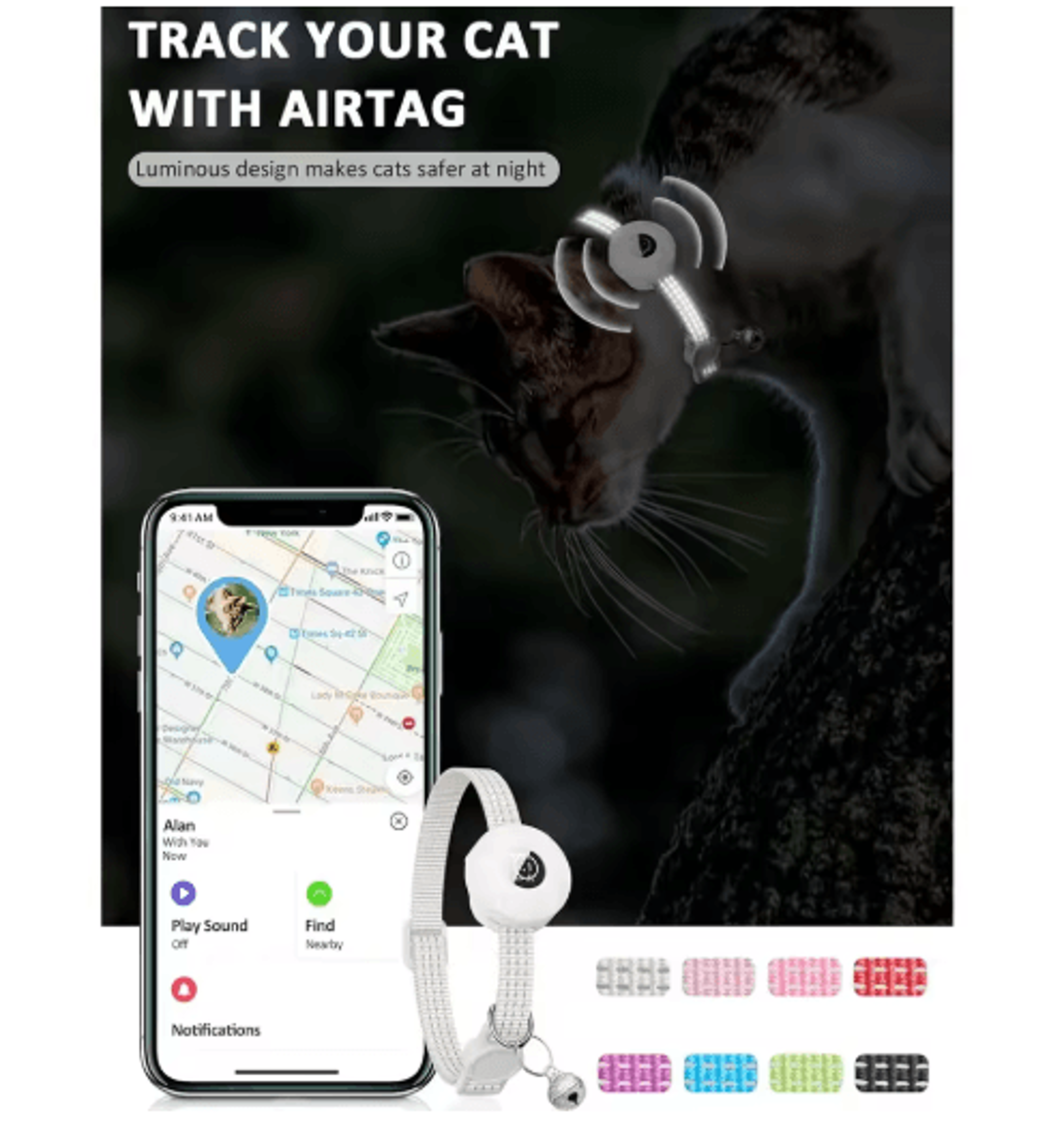 SafeTrack Reflective AirTag Cat Collar With Bell  Secure Holder 10