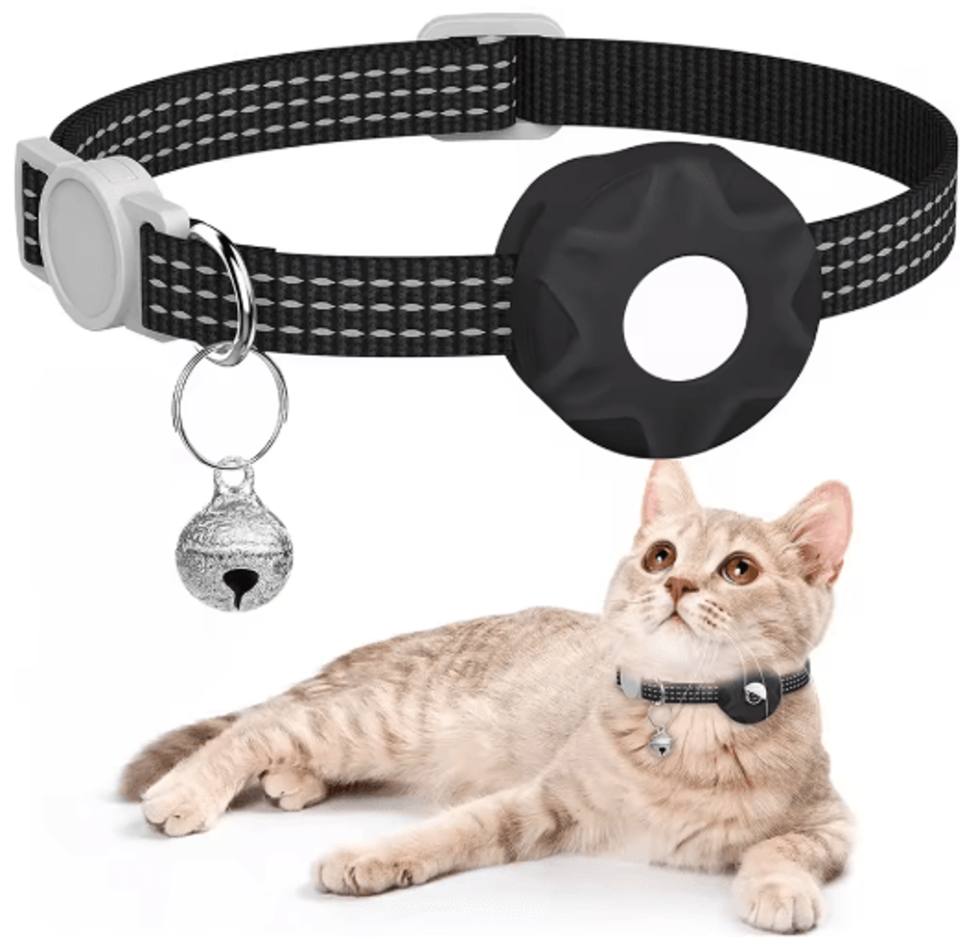 SafeTrack Reflective AirTag Cat Collar With Bell  Secure Holder 6