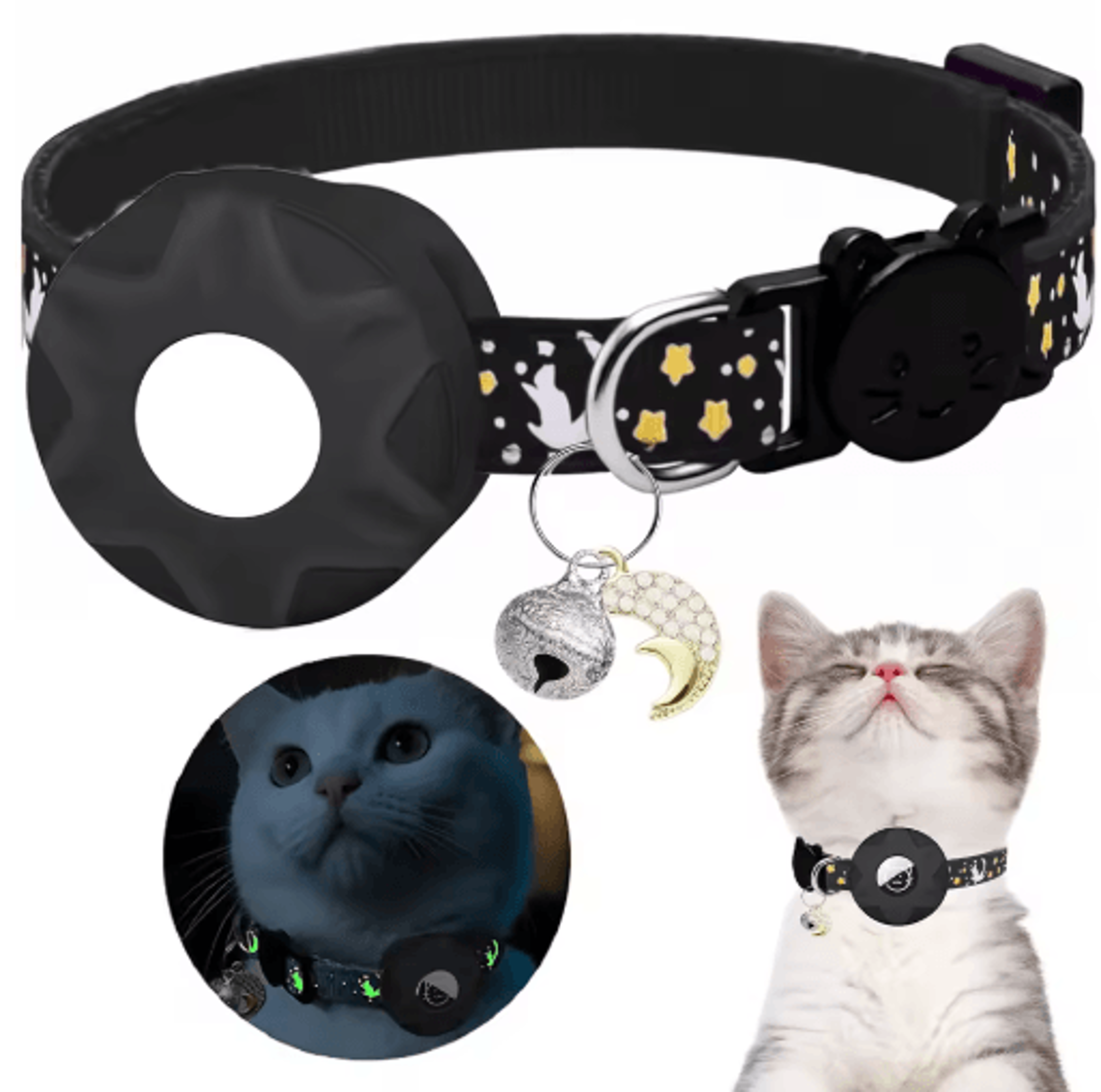 MoonGlow AirTag Pet Collar  Breakaway GPS Tracker Collar With Moon Charm For Cats  Small Dogs 2