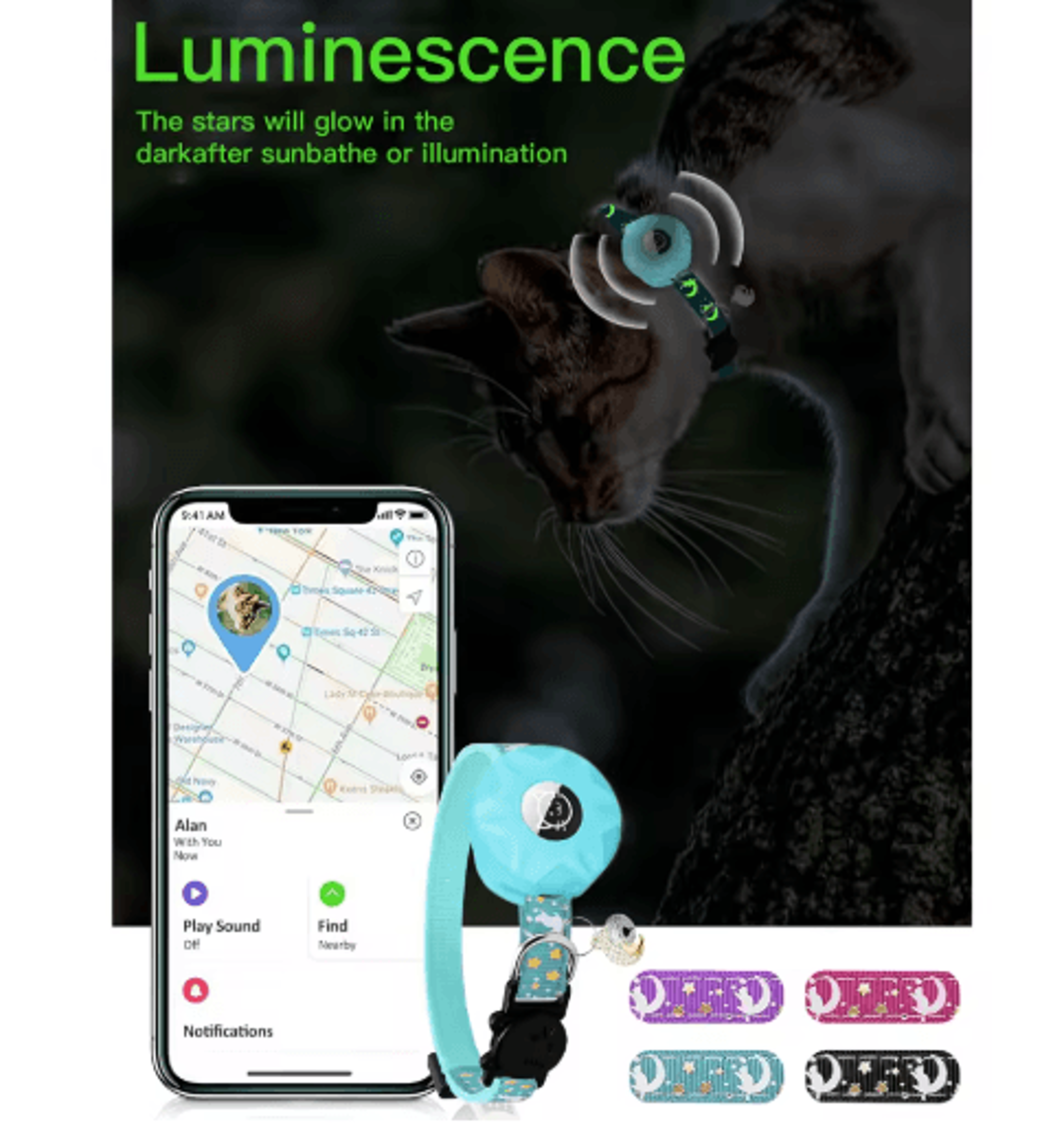 MoonGlow AirTag Pet Collar  Breakaway GPS Tracker Collar With Moon Charm For Cats  Small Dogs 8