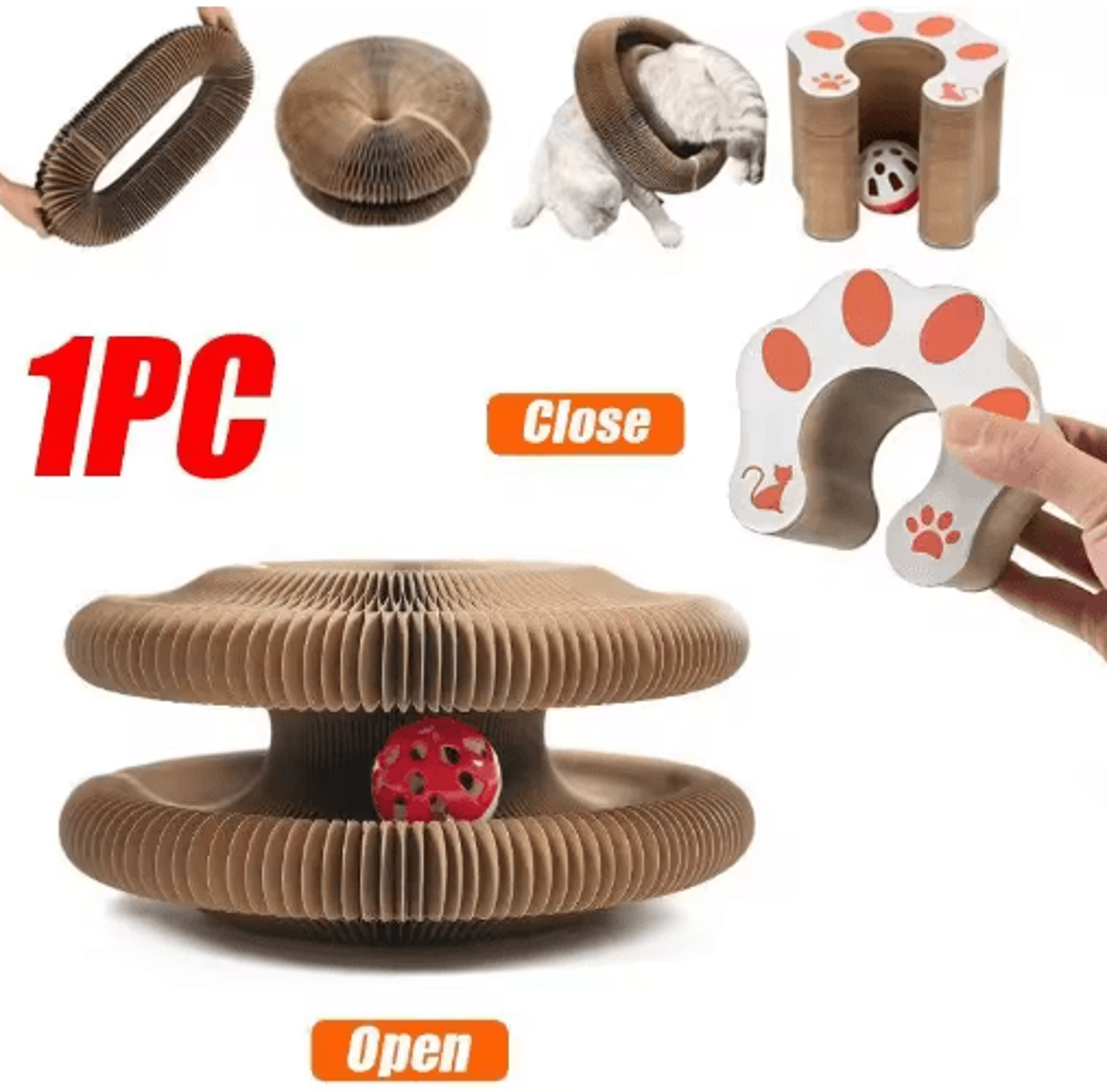 MagicFold Cat Scratcher Tunnel  Round Corrugated Scratch Board  Interactive Cat Toy 1