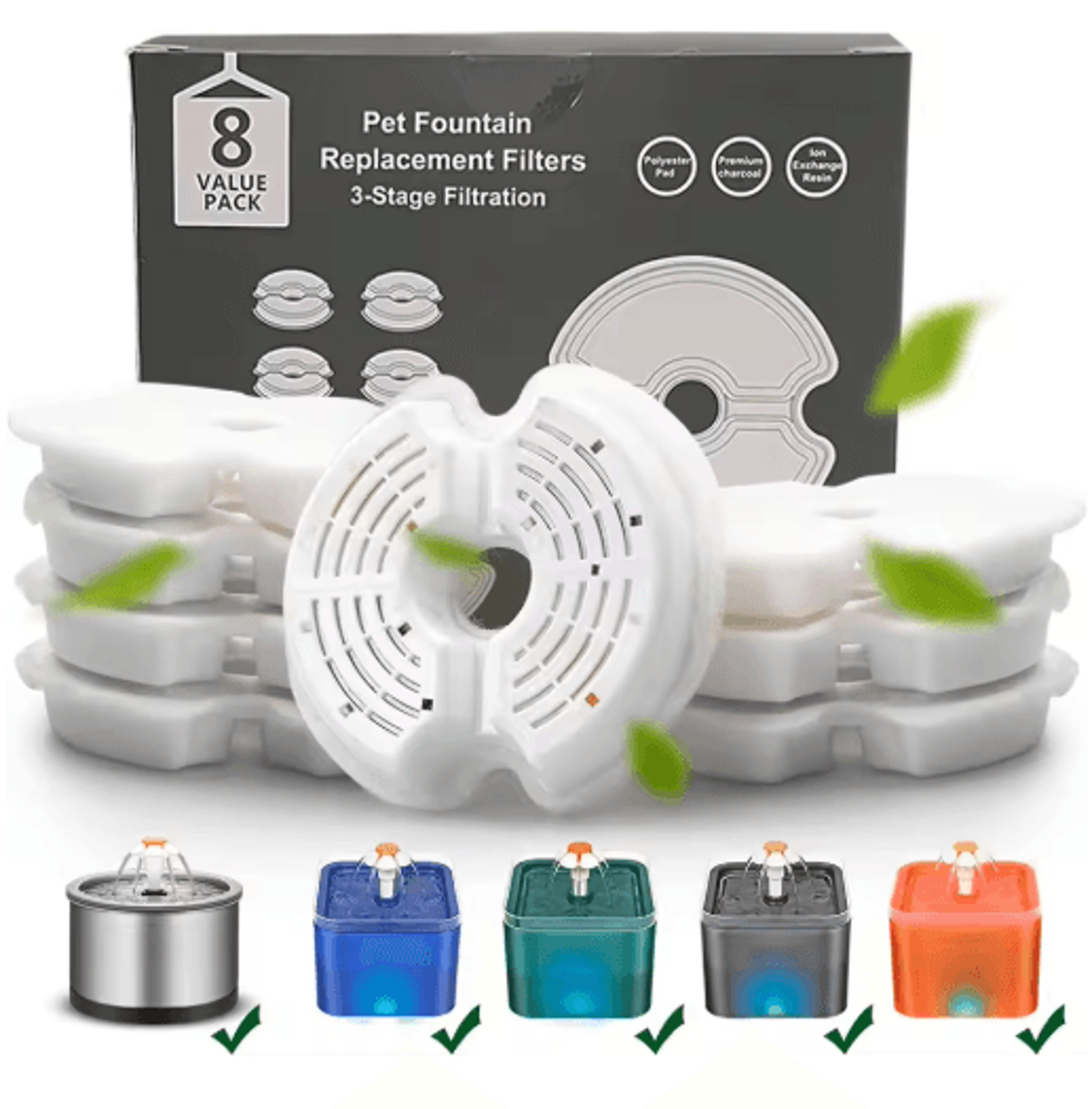 MultiLayer Cat Water Fountain Replacement Filters For Cleaner Pet Water 48 Pack 0