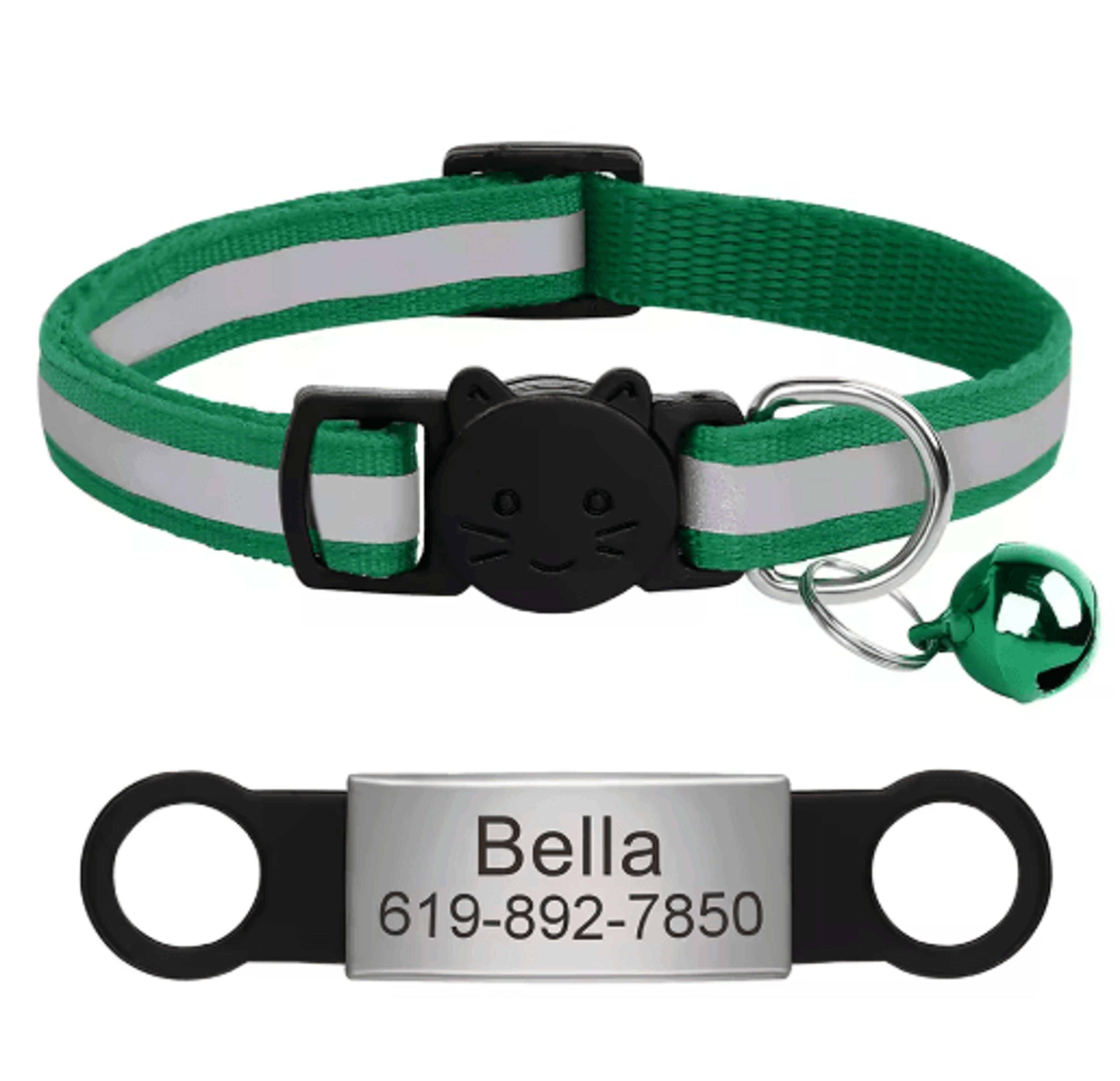 Personalized Reflective Cat Collar With Engraved ID Nameplate  Bell 11